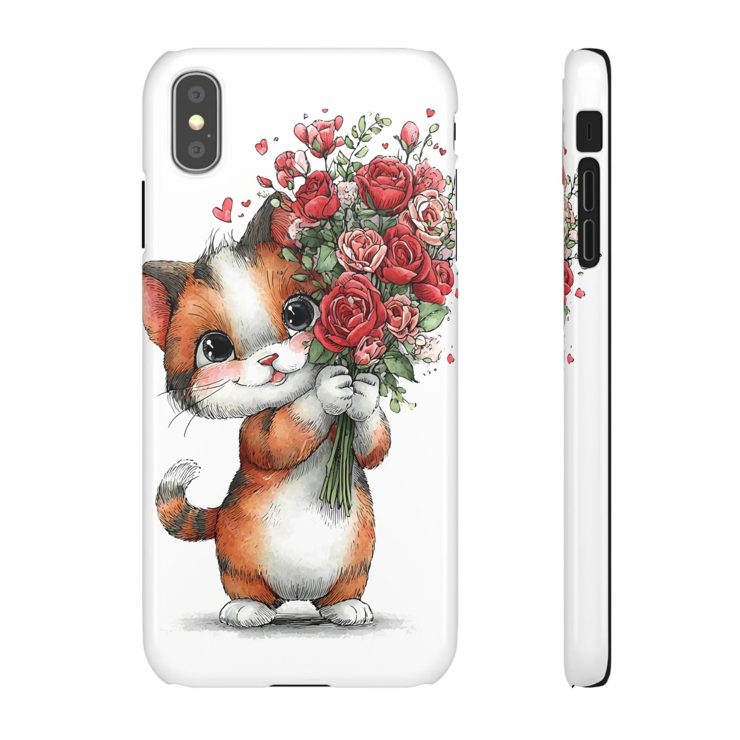 Cute Cat Snap Case with Floral Design, Pet Lovers Gift, Phone Protector for Valentine's Day, Cute Kitty Case, Animal Art Cover