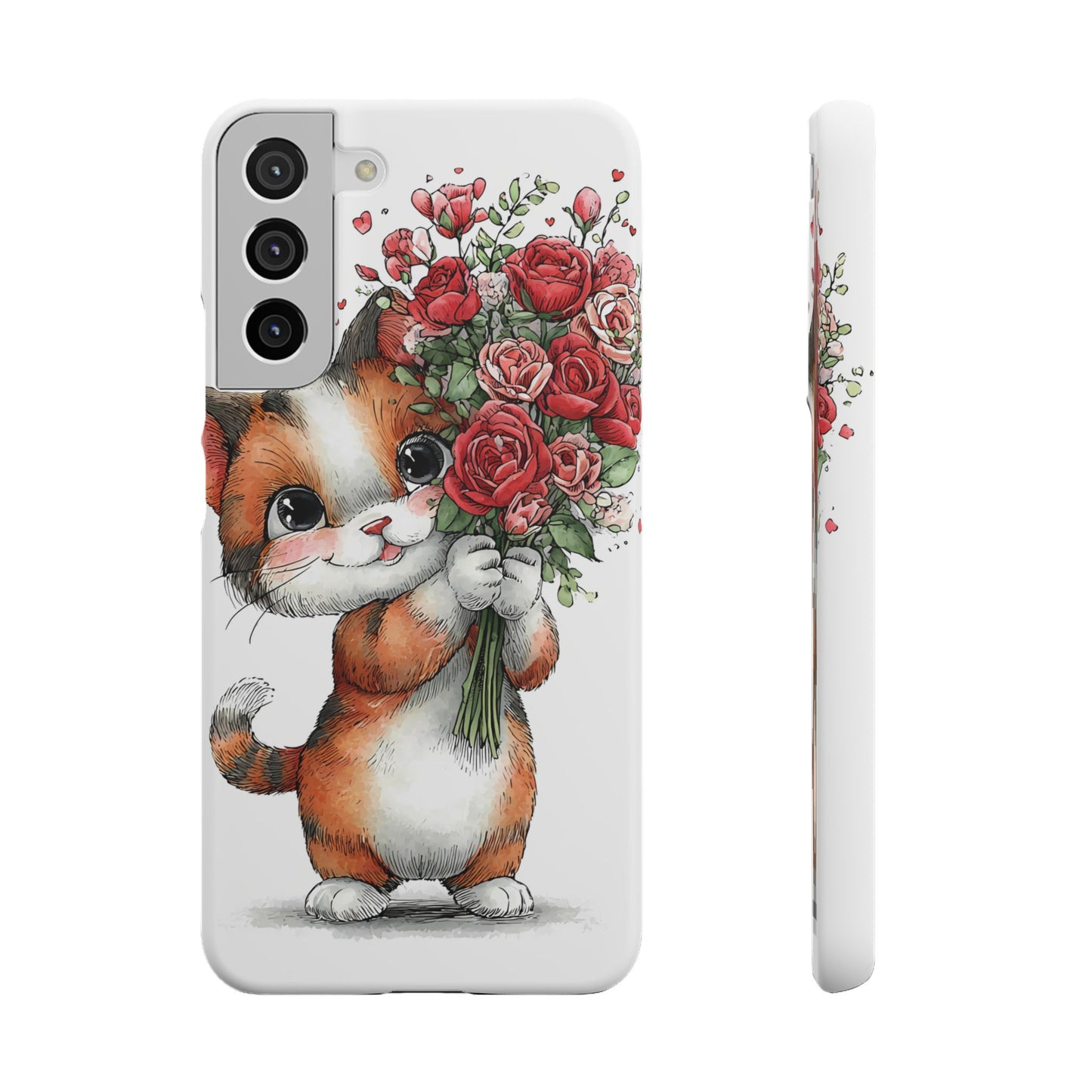 Cute Cat Snap Case with Floral Design, Pet Lovers Gift, Phone Protector for Valentine's Day, Cute Kitty Case, Animal Art Cover