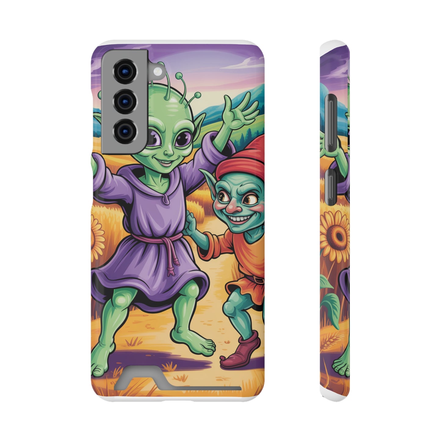 Playful Alien Phone Case with Card Holder | Cute Green Characters | Gift for Kids, Sci-Fi Fanatic, Birthday Fun, Unique Design