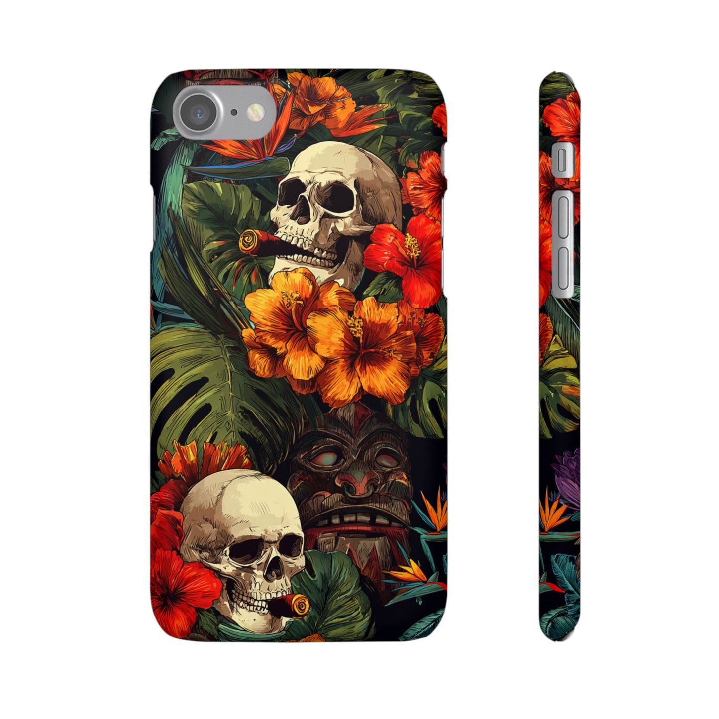 Tropical Skull Phone Case - Vibrant Floral Design, Skull Case for iPhone, Unique Tropical Art, Gift for Beach Lovers, Halloween Decor