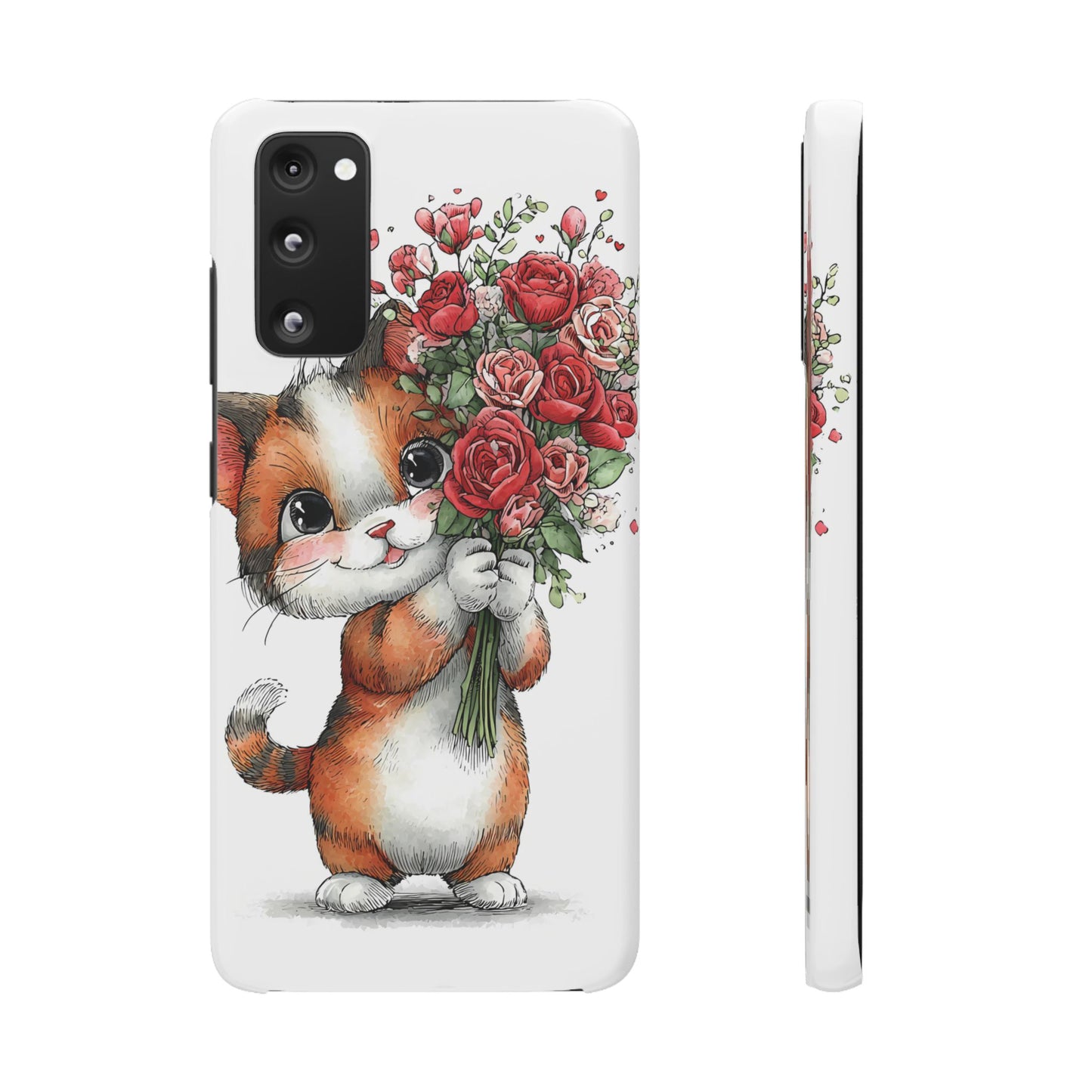 Cute Cat Snap Case with Floral Design, Pet Lovers Gift, Phone Protector for Valentine's Day, Cute Kitty Case, Animal Art Cover