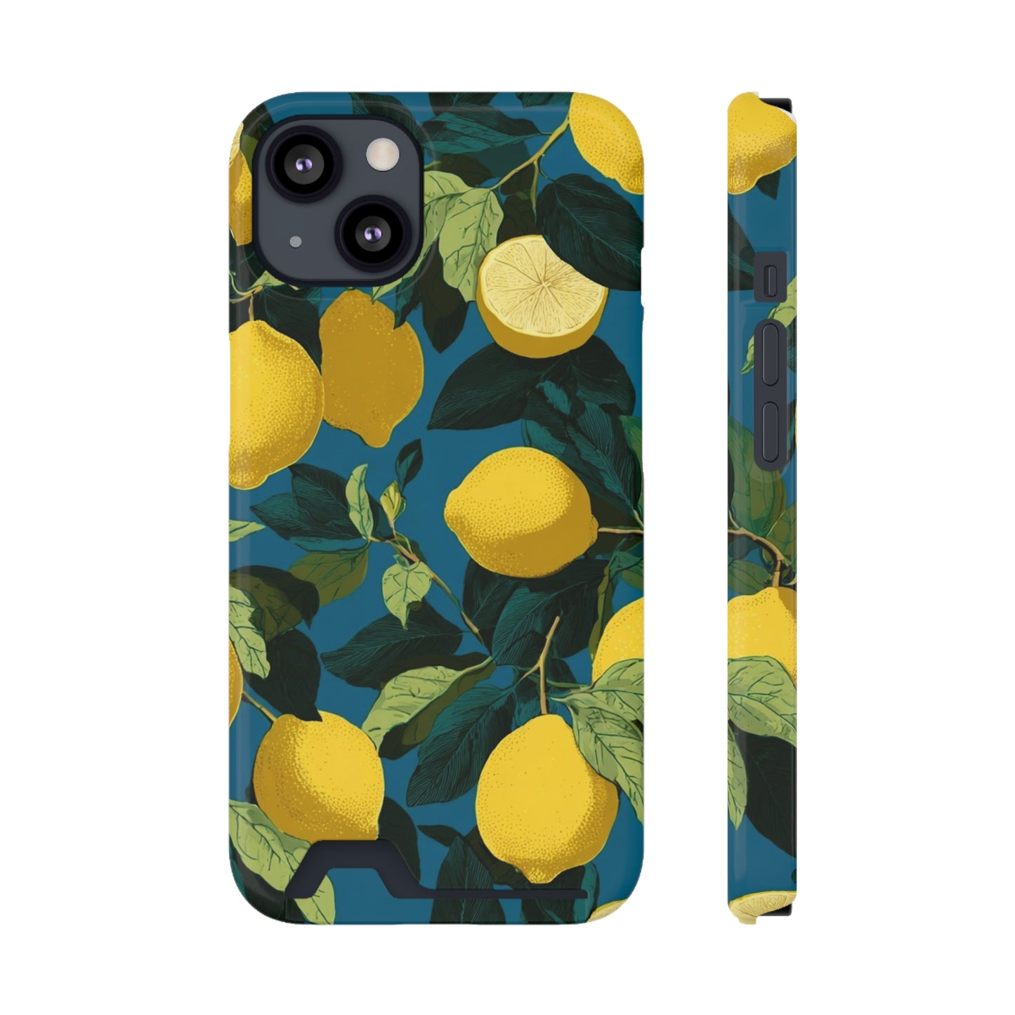 Lemon Print Phone Case with Card Holder, Chic Phone Accessory, Gift for Her, Cell Phone Cover, Summer Vibe, Floral Phone Case