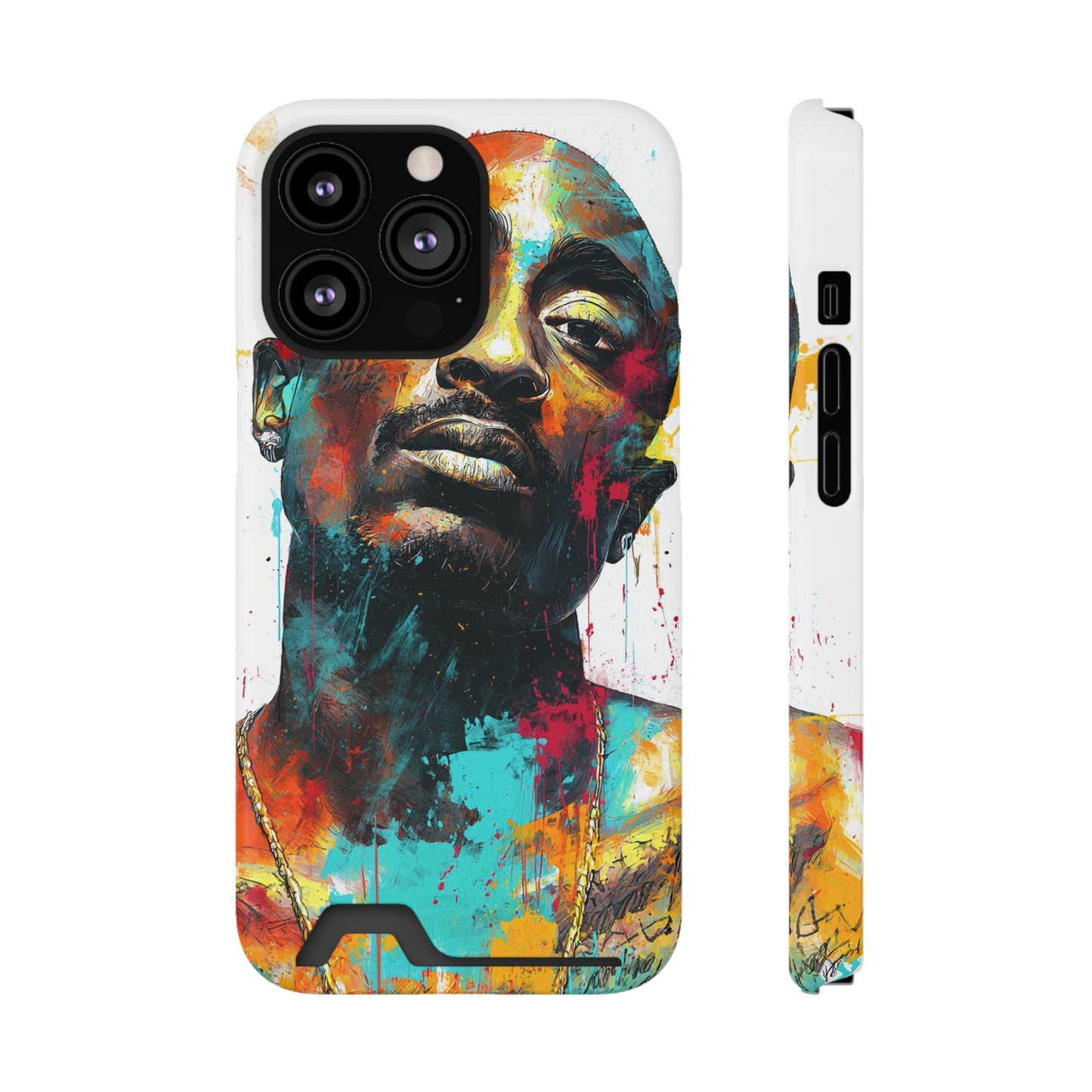 Vibrant Phone Case with Card Holder, Abstract Art Phone Cover, Stylish Smartphone Case, Unique Gift for Music Lovers, Hip-Hop Inspired Case