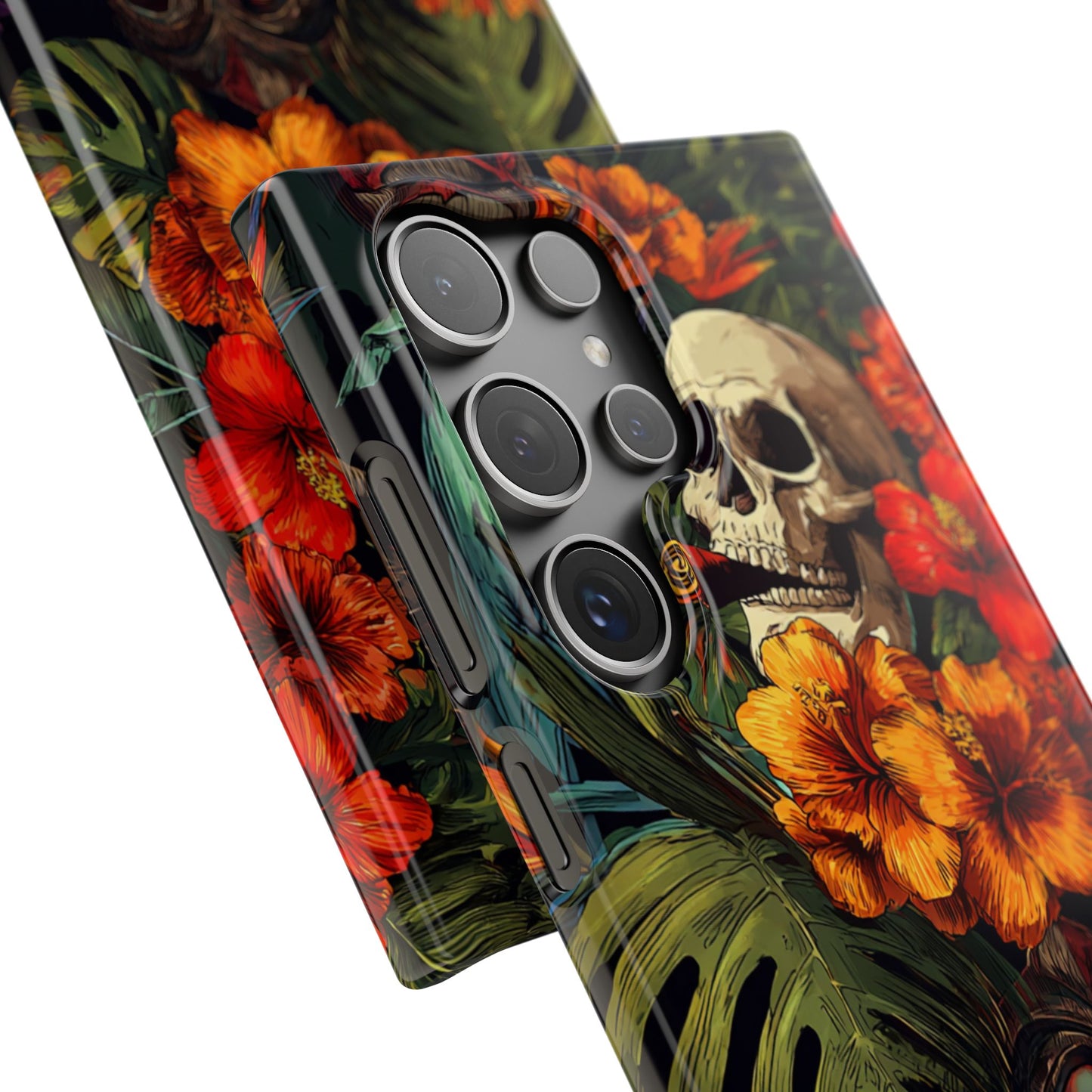 Tropical Skull Phone Case - Vibrant Floral Design, Skull Case for iPhone, Unique Tropical Art, Gift for Beach Lovers, Halloween Decor