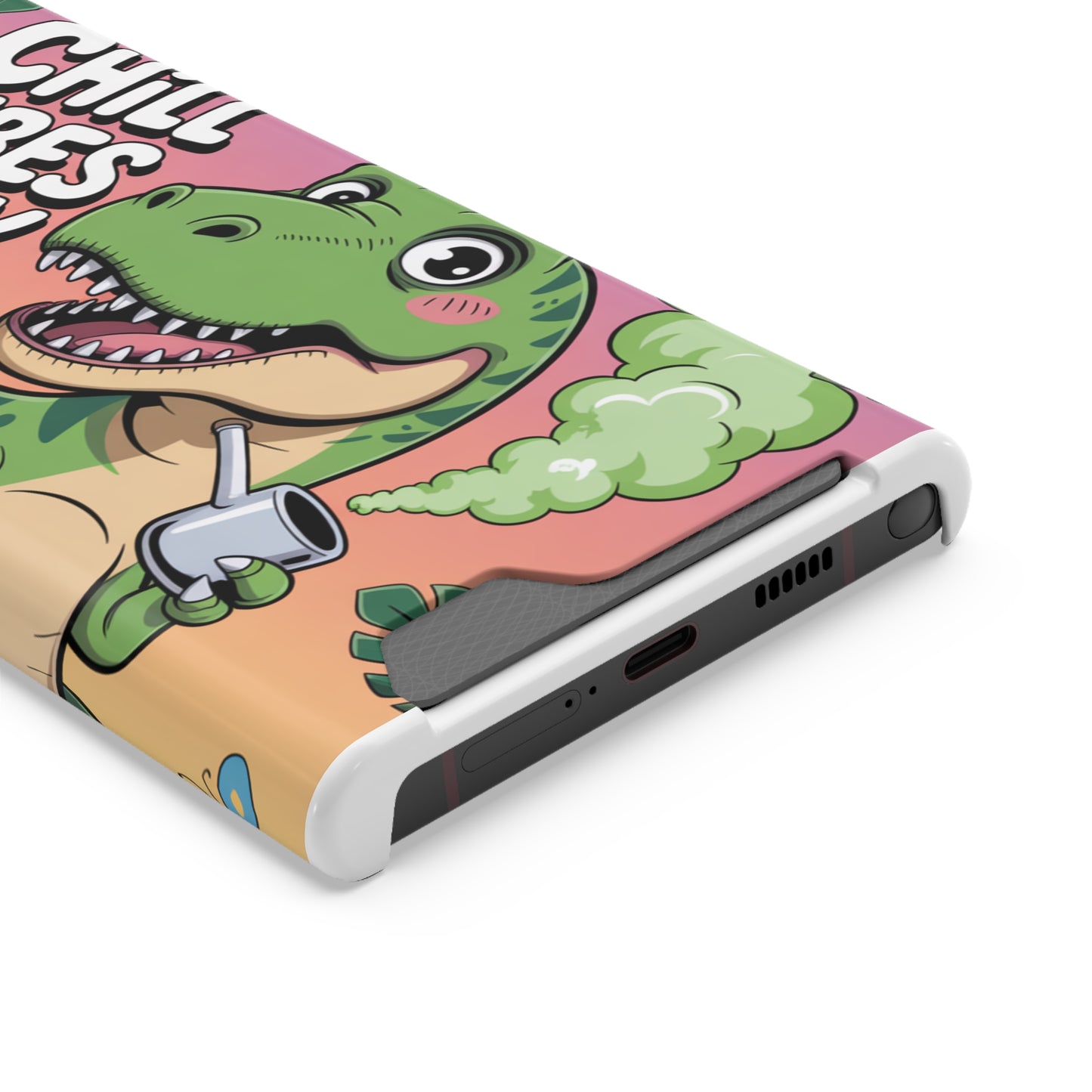 Chill Vibes Phone Case with Card Holder, Fun Dino Design for Teens, Cute Gift, Summer Vibes, Trendy Accessories