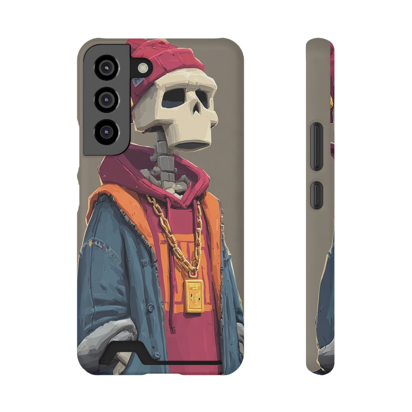 Stylish Skeleton Phone Case with Card Holder, Trendy Skull Case, Unique Gift for Tech Lovers, Halloween Decor, Everyday Use