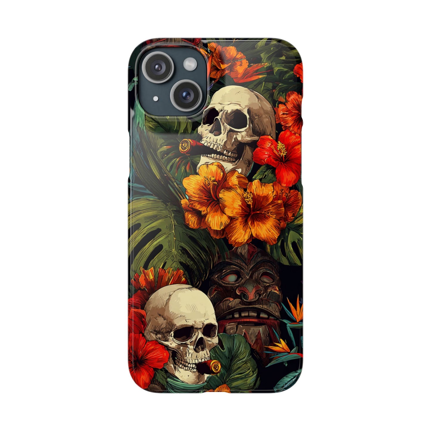 Tropical Skull Phone Case - Vibrant Floral Design, Skull Case for iPhone, Unique Tropical Art, Gift for Beach Lovers, Halloween Decor