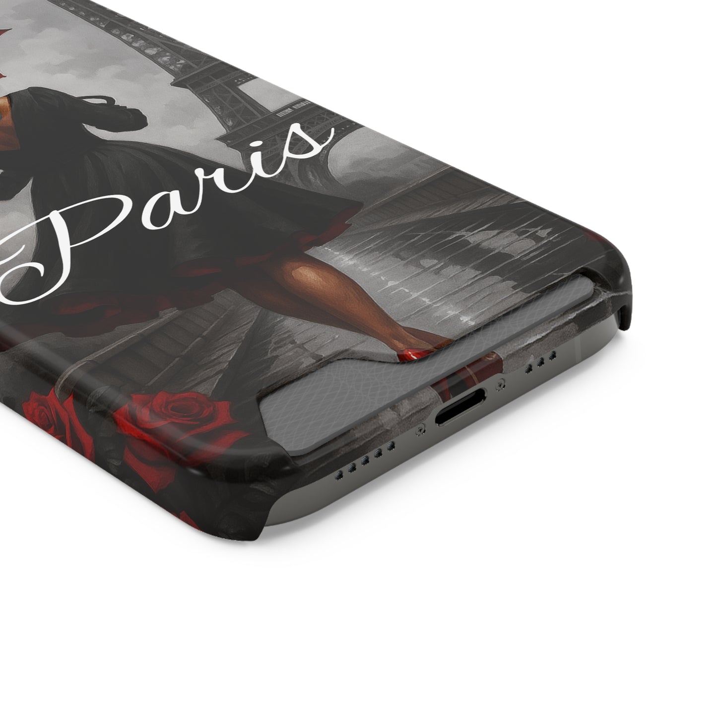 Elegant Parisian Phone Case with Card Holder, Stylish Gift for Travelers, Chic Accessory, Paris-themed, Practical Tech Holder