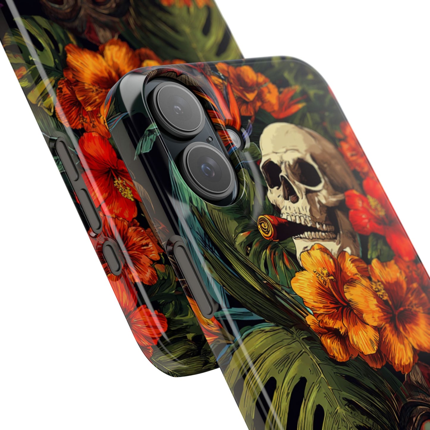 Tropical Skull Phone Case - Vibrant Floral Design, Skull Case for iPhone, Unique Tropical Art, Gift for Beach Lovers, Halloween Decor