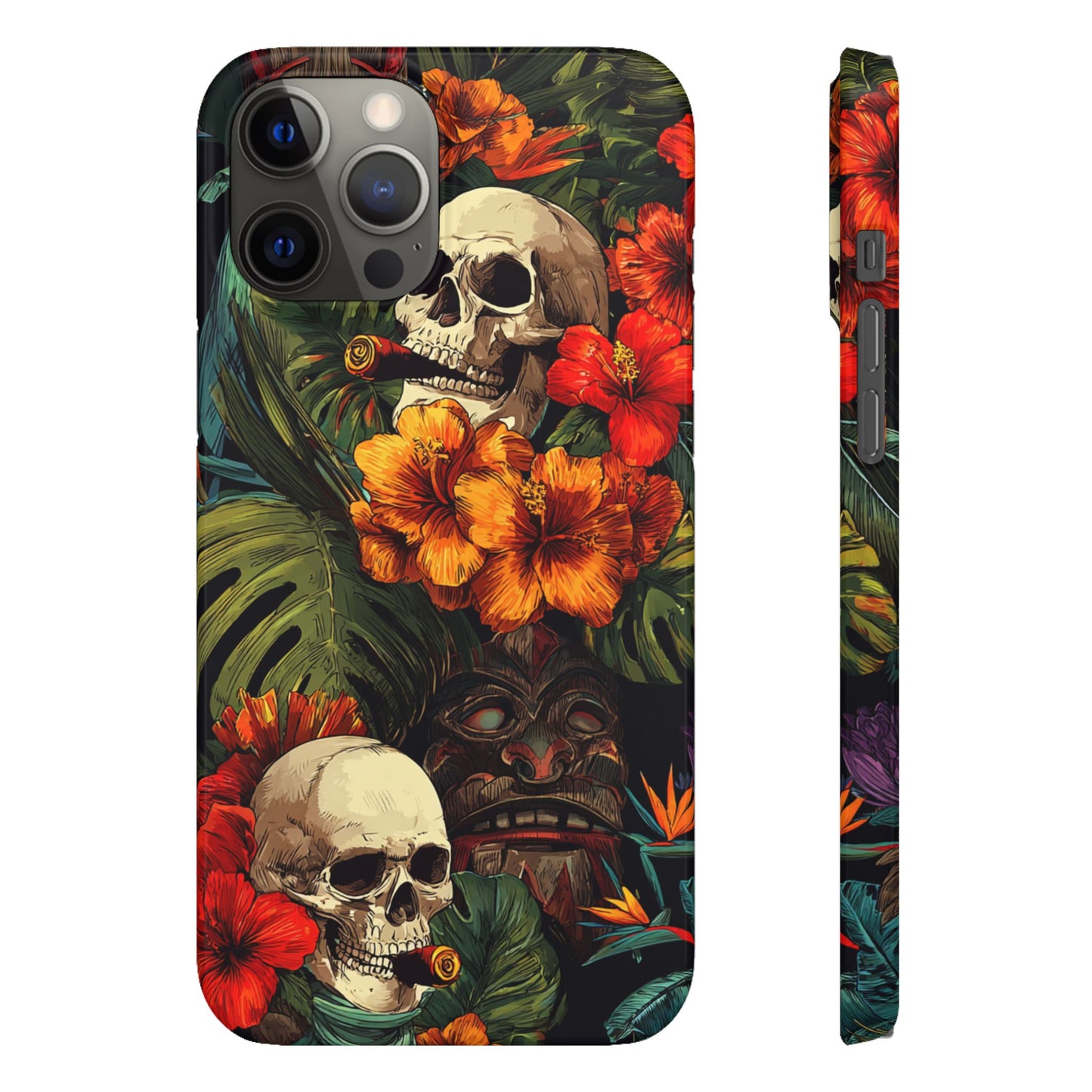 Tropical Skull Phone Case - Vibrant Floral Design, Skull Case for iPhone, Unique Tropical Art, Gift for Beach Lovers, Halloween Decor