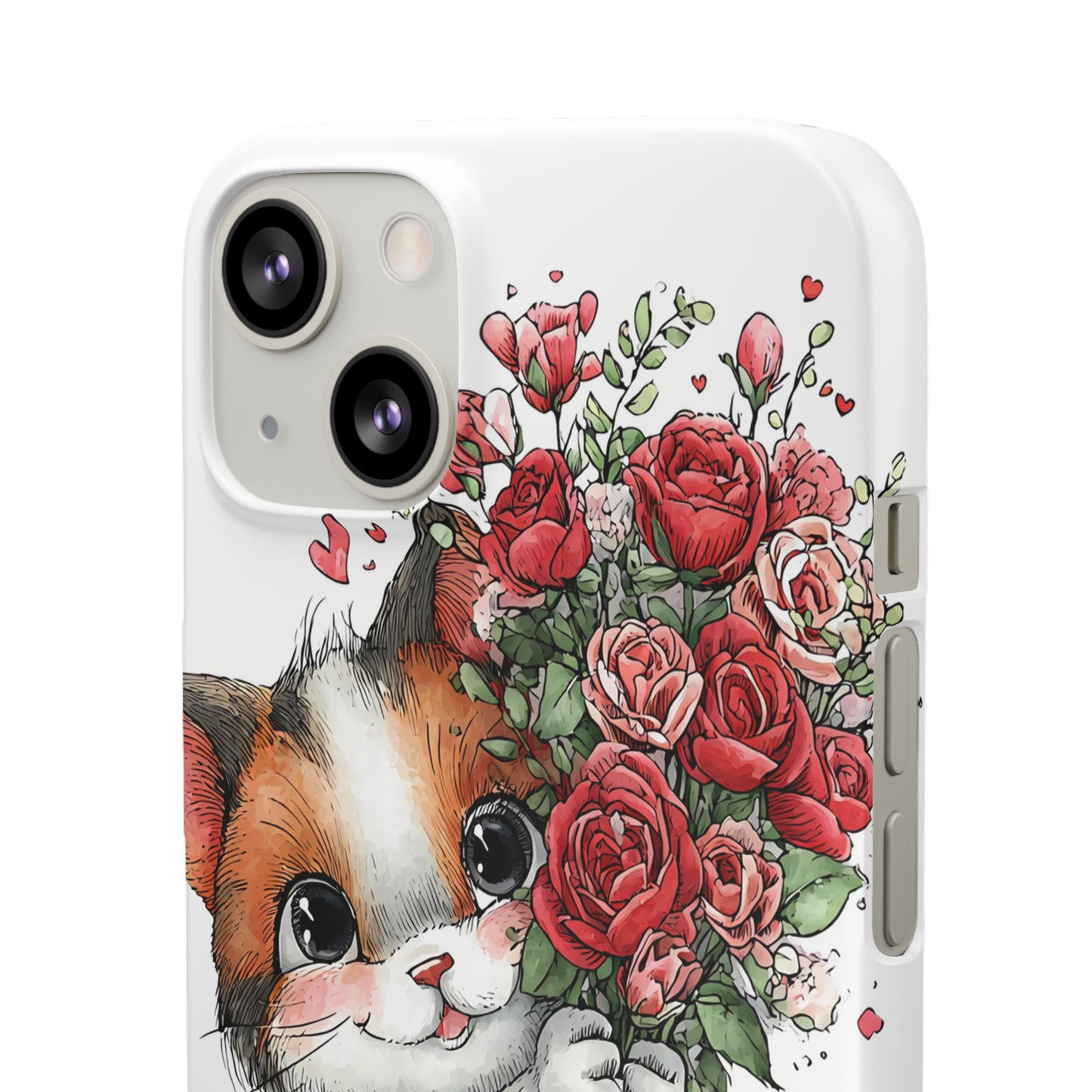Cute Cat Snap Case with Floral Design, Pet Lovers Gift, Phone Protector for Valentine's Day, Cute Kitty Case, Animal Art Cover