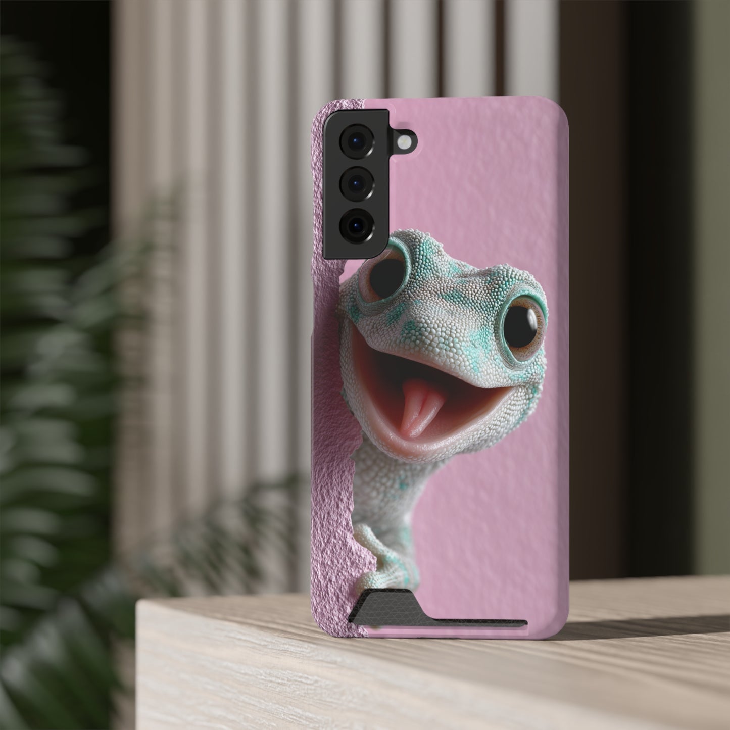 Fun Gecko Phone Case with Card Holder, Cute Cell Phone Accessory, Animal Lover Gift, Party Favor, Unique Phone Cover