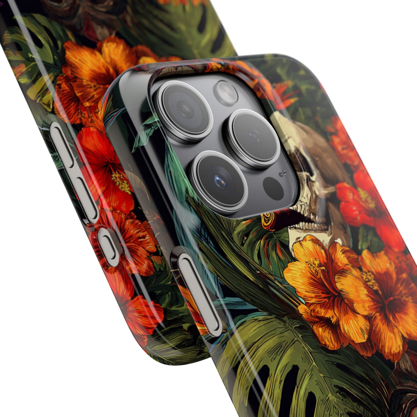 Tropical Skull Phone Case - Vibrant Floral Design, Skull Case for iPhone, Unique Tropical Art, Gift for Beach Lovers, Halloween Decor