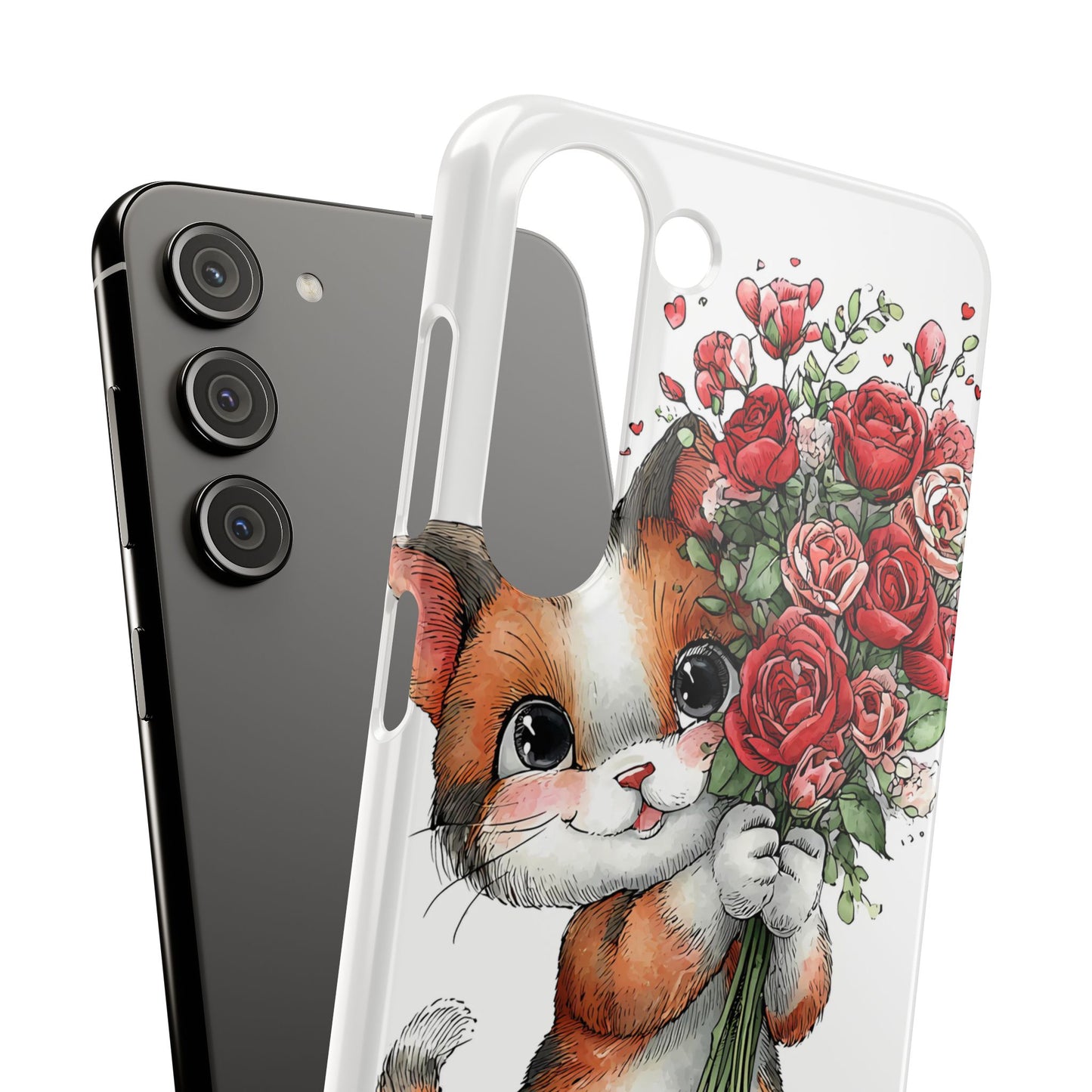 Cute Cat Snap Case with Floral Design, Pet Lovers Gift, Phone Protector for Valentine's Day, Cute Kitty Case, Animal Art Cover