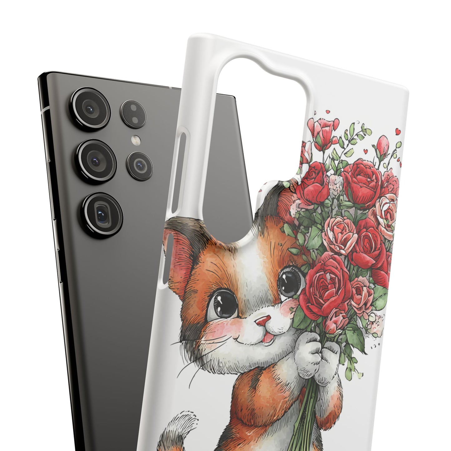 Cute Cat Snap Case with Floral Design, Pet Lovers Gift, Phone Protector for Valentine's Day, Cute Kitty Case, Animal Art Cover
