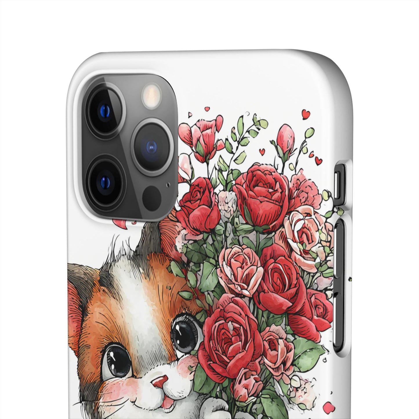 Cute Cat Snap Case with Floral Design, Pet Lovers Gift, Phone Protector for Valentine's Day, Cute Kitty Case, Animal Art Cover