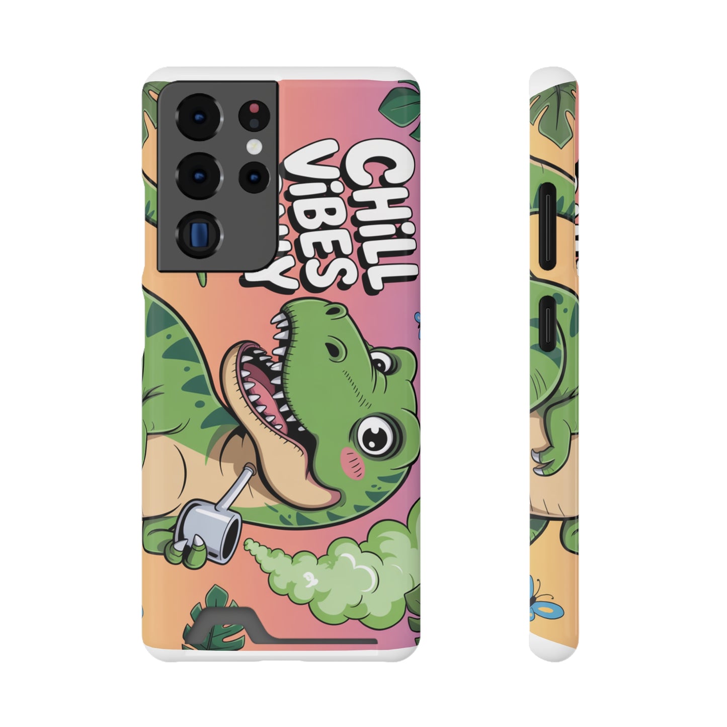 Chill Vibes Phone Case with Card Holder, Fun Dino Design for Teens, Cute Gift, Summer Vibes, Trendy Accessories
