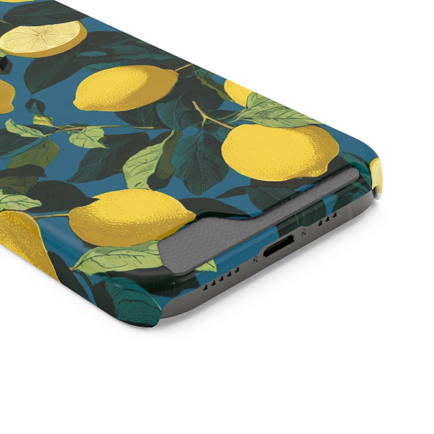 Lemon Print Phone Case with Card Holder, Chic Phone Accessory, Gift for Her, Cell Phone Cover, Summer Vibe, Floral Phone Case