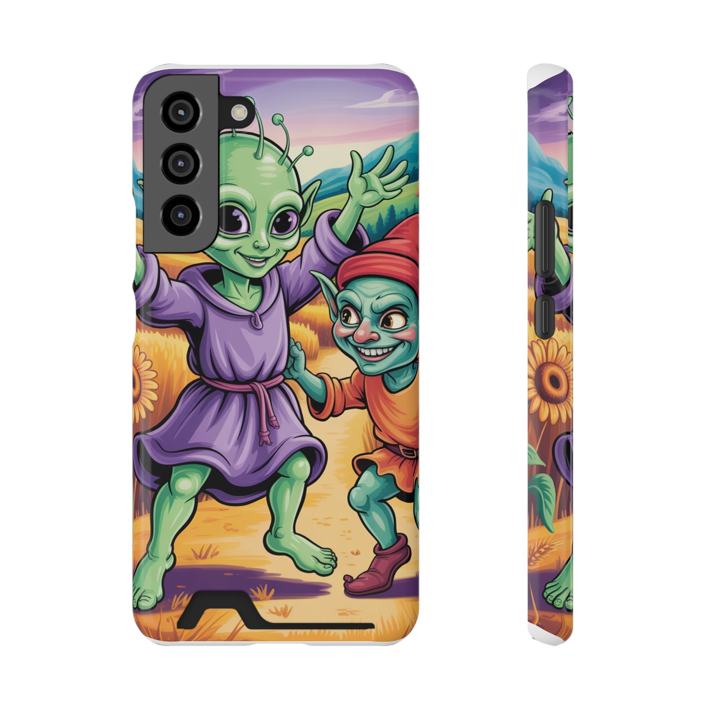 Playful Alien Phone Case with Card Holder | Cute Green Characters | Gift for Kids, Sci-Fi Fanatic, Birthday Fun, Unique Design