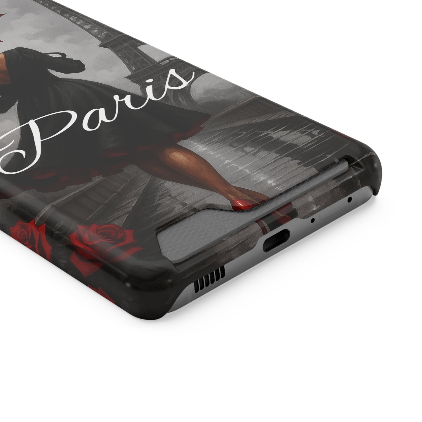 Elegant Parisian Phone Case with Card Holder, Stylish Gift for Travelers, Chic Accessory, Paris-themed, Practical Tech Holder