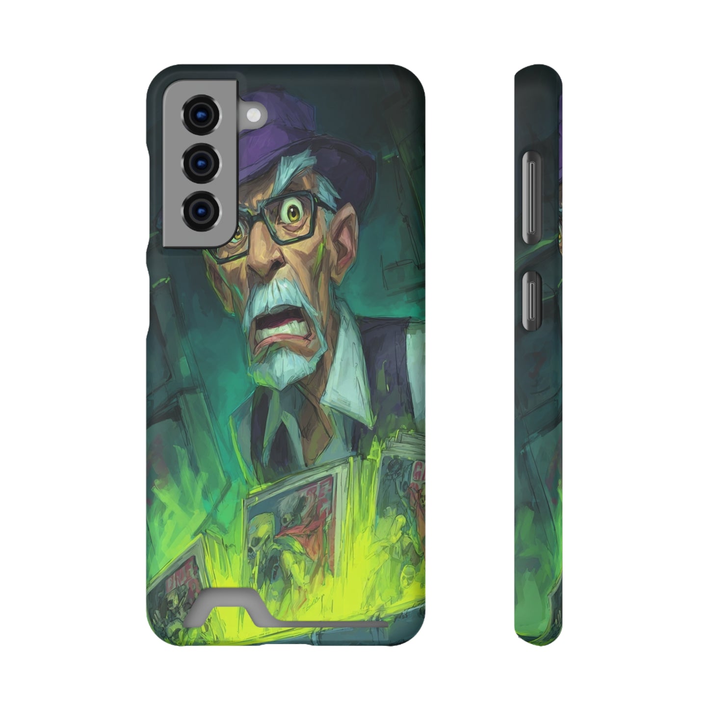 Spooky Illustrated Phone Case with Card Holder, Halloween Accessory, Unique Gift for Horror Fans, Stylish Phone Cover, Functional & Fun