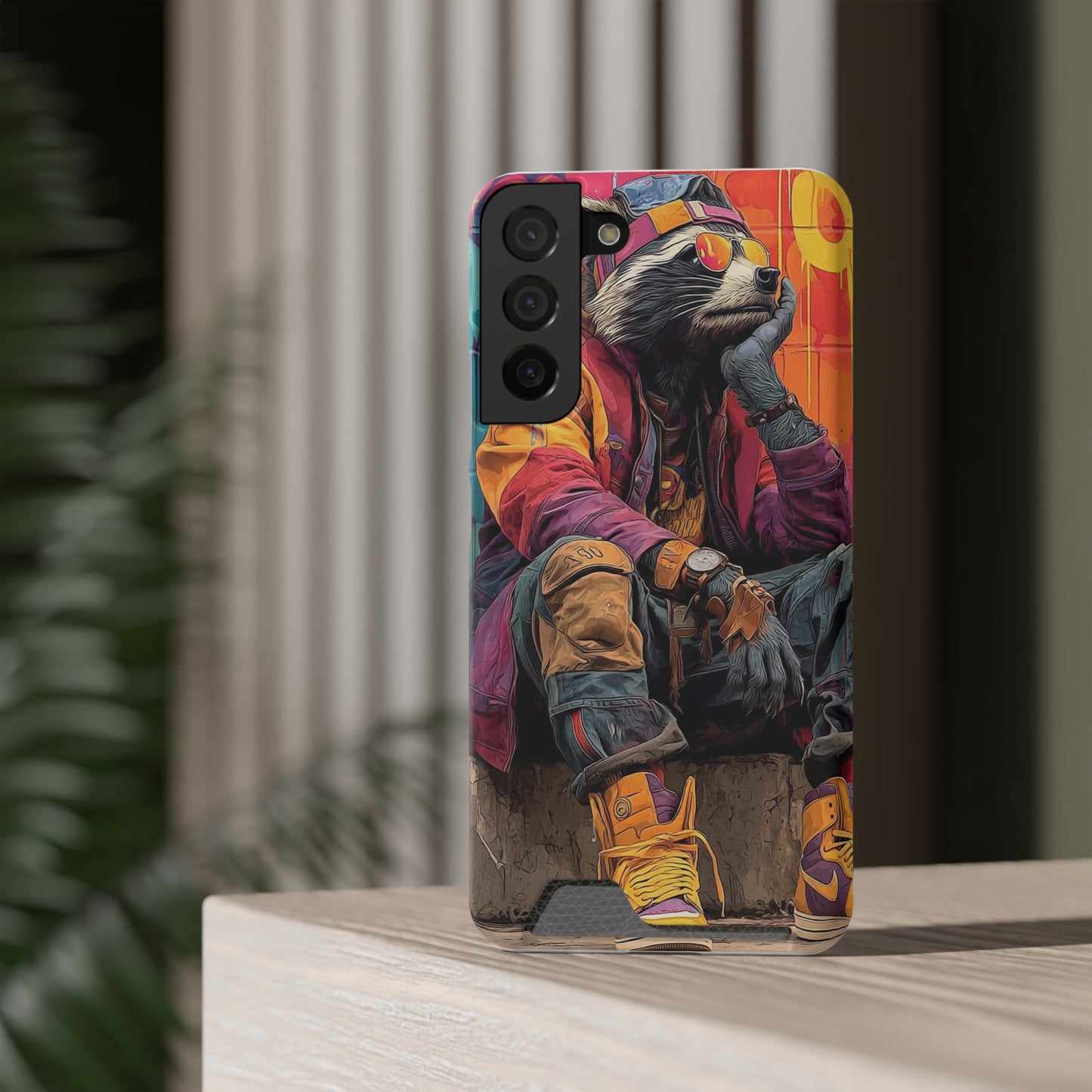 Stylish Phone Case With Card Holder, Trendy Mobile Accessory, Urban Art, Perfect Gift for Teens, Cool Gadget for Everyday Use