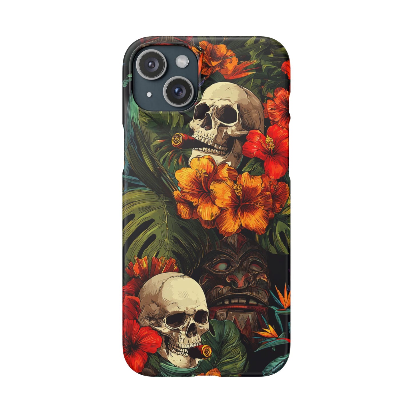 Tropical Skull Phone Case - Vibrant Floral Design, Skull Case for iPhone, Unique Tropical Art, Gift for Beach Lovers, Halloween Decor