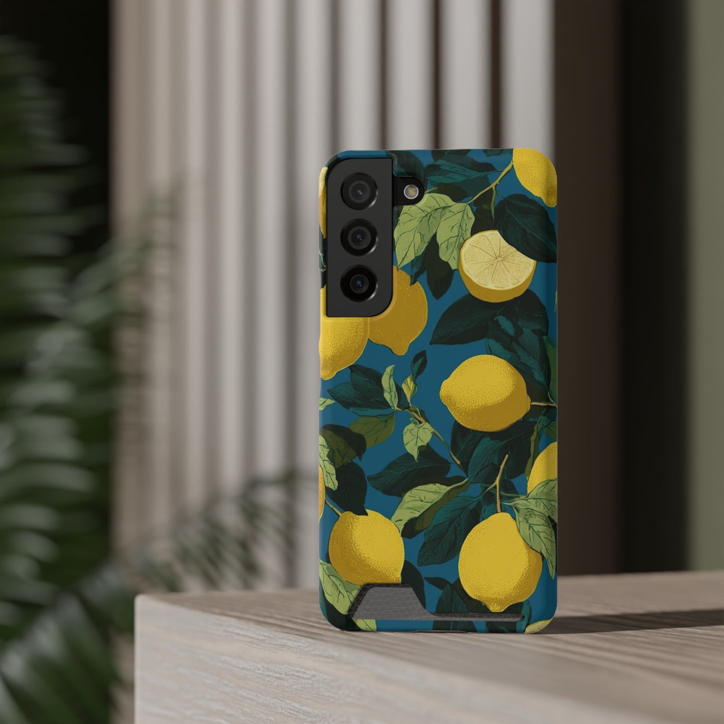 Lemon Print Phone Case with Card Holder, Chic Phone Accessory, Gift for Her, Cell Phone Cover, Summer Vibe, Floral Phone Case