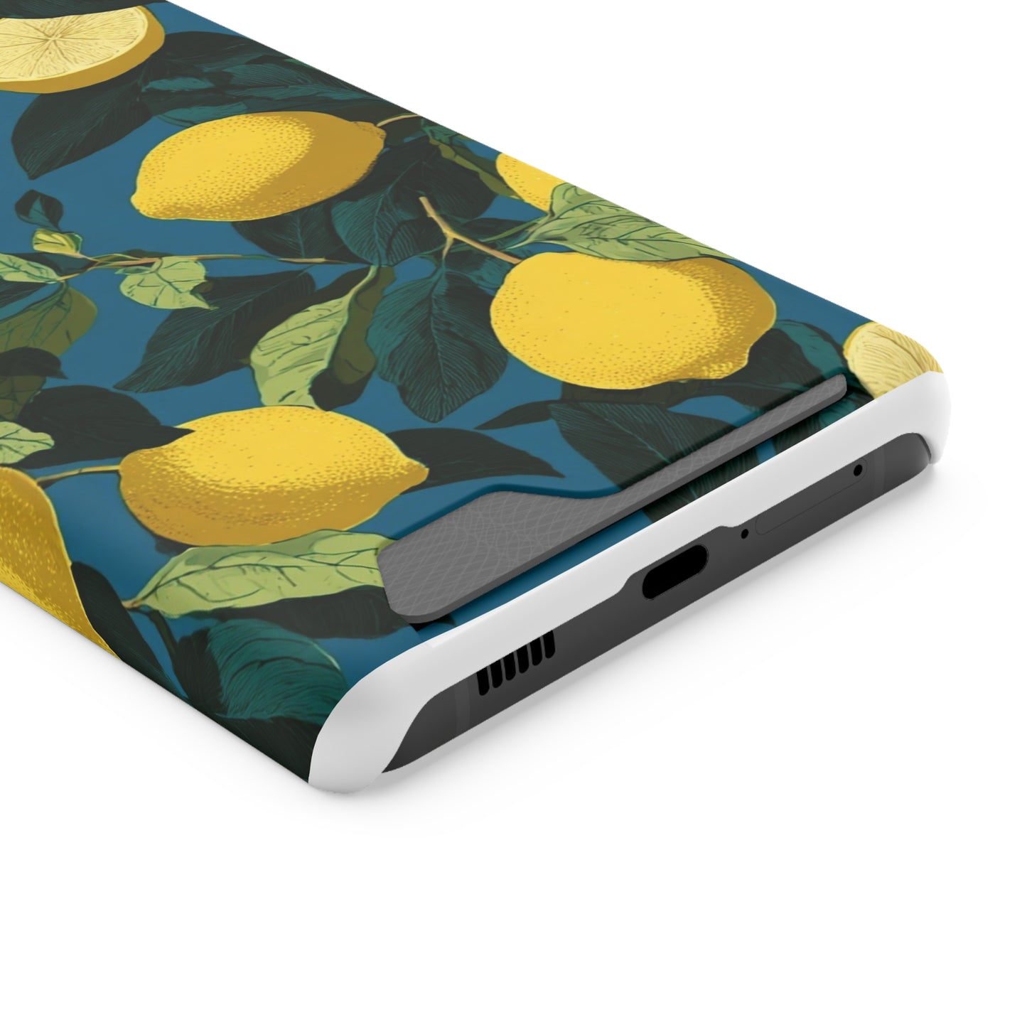 Lemon Print Phone Case with Card Holder, Chic Phone Accessory, Gift for Her, Cell Phone Cover, Summer Vibe, Floral Phone Case