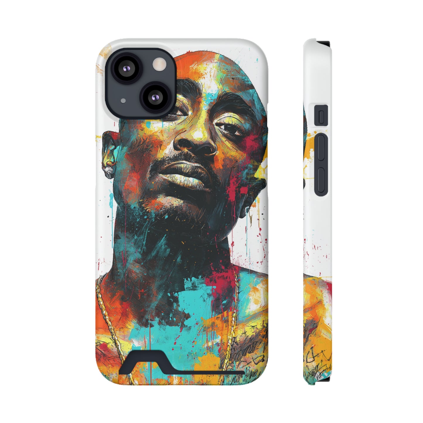 Vibrant Phone Case with Card Holder, Abstract Art Phone Cover, Stylish Smartphone Case, Unique Gift for Music Lovers, Hip-Hop Inspired Case