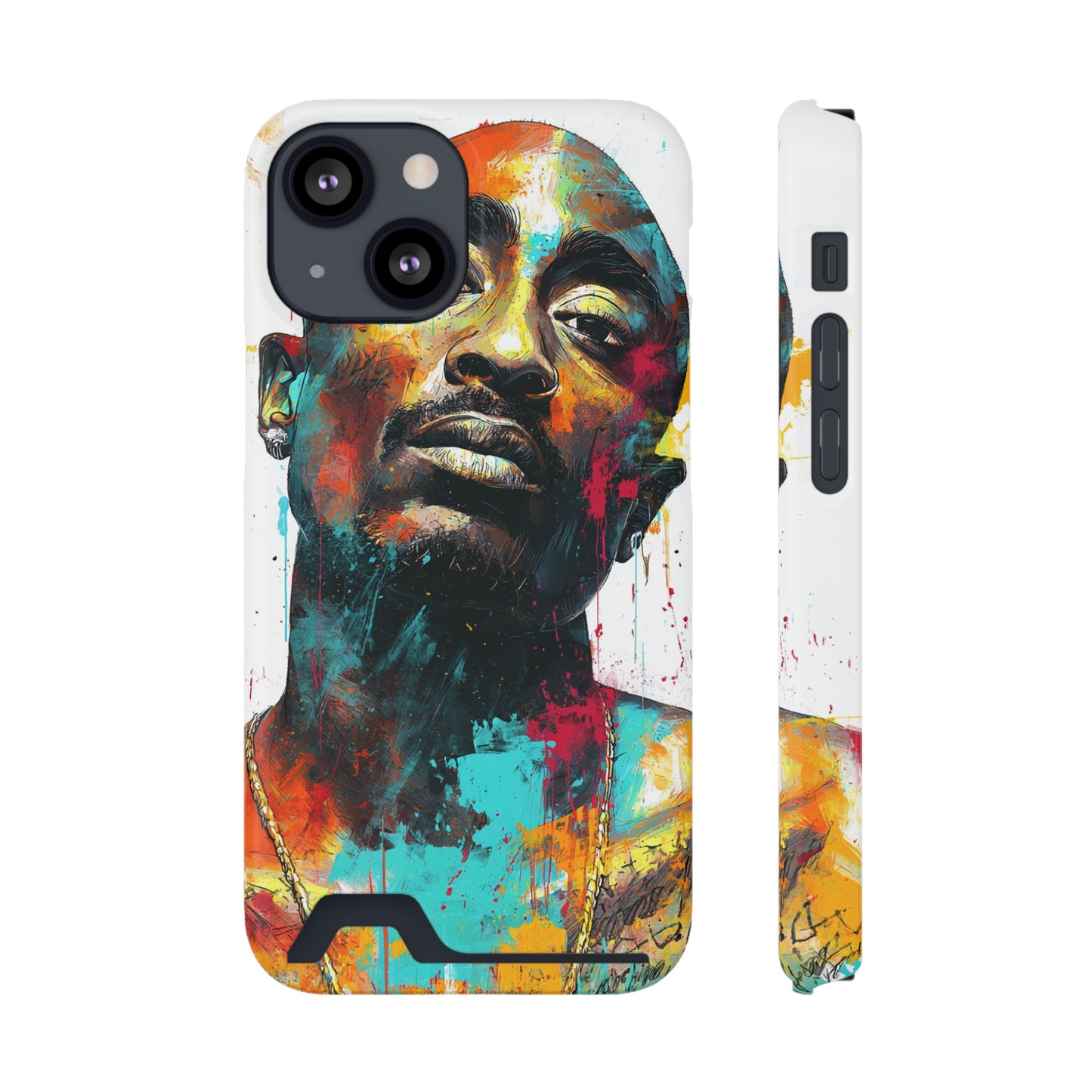 Vibrant Phone Case with Card Holder, Abstract Art Phone Cover, Stylish Smartphone Case, Unique Gift for Music Lovers, Hip-Hop Inspired Case
