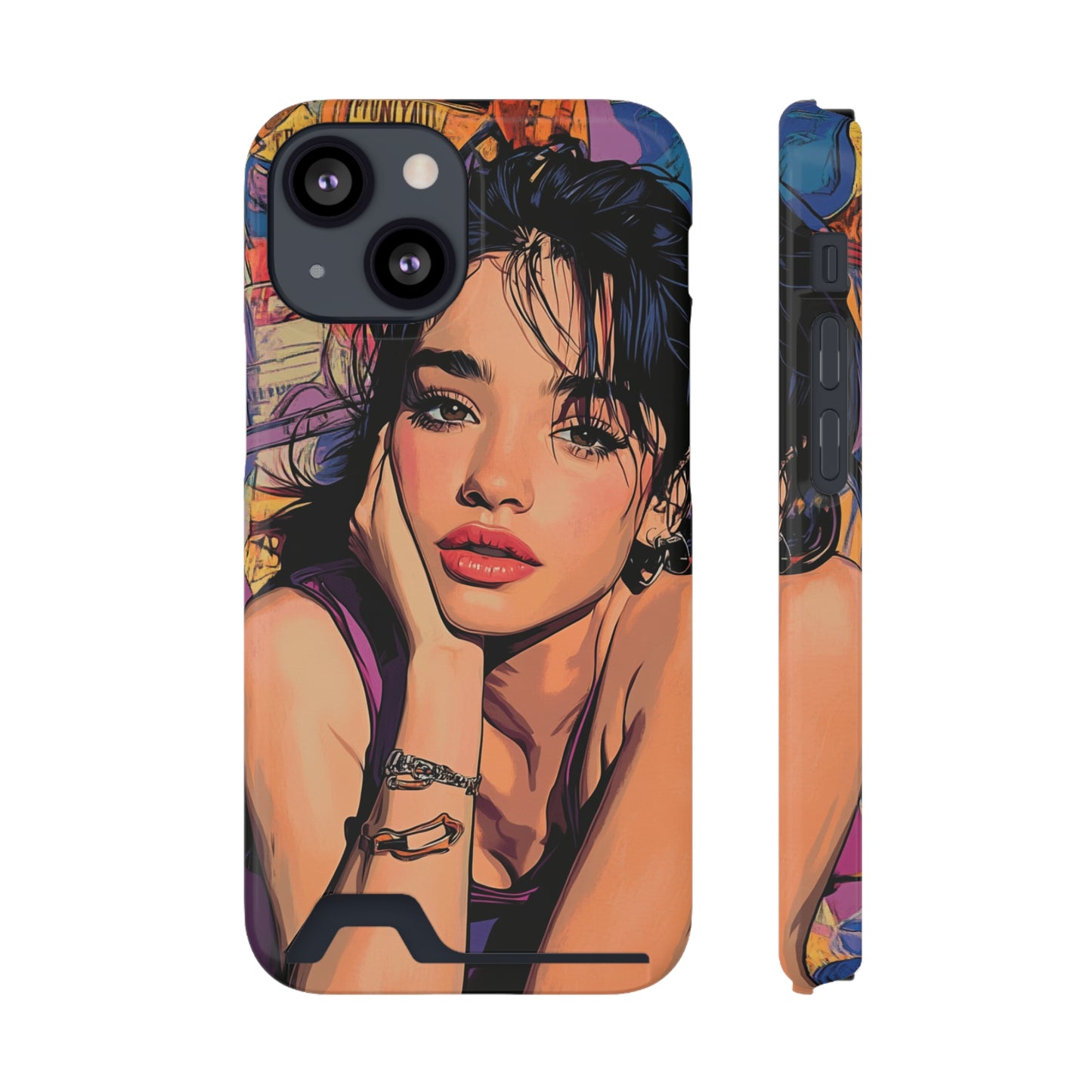 Vibrant Phone Case with Card Holder - Artistic Design for Fashion Lovers, Perfect Gift for Birthdays, Holidays, and Everyday Use