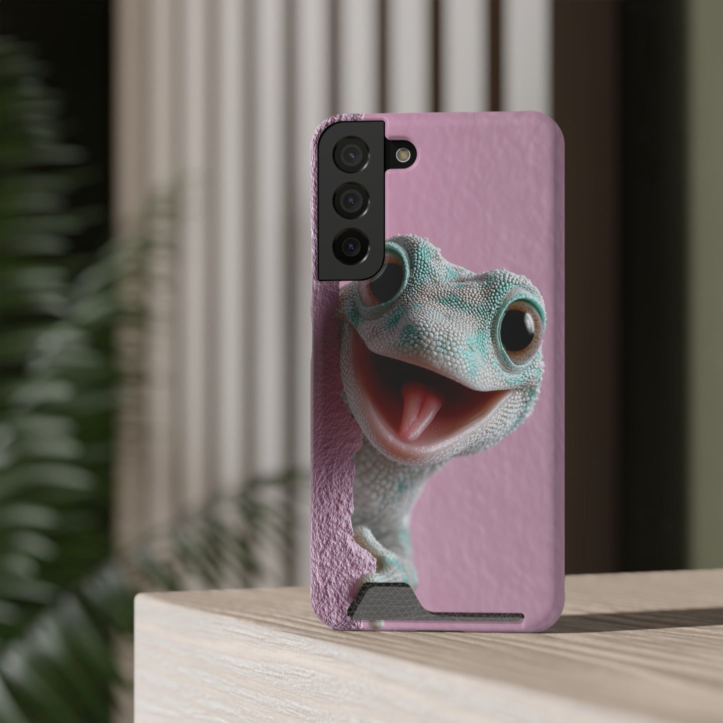 Fun Gecko Phone Case with Card Holder, Cute Cell Phone Accessory, Animal Lover Gift, Party Favor, Unique Phone Cover