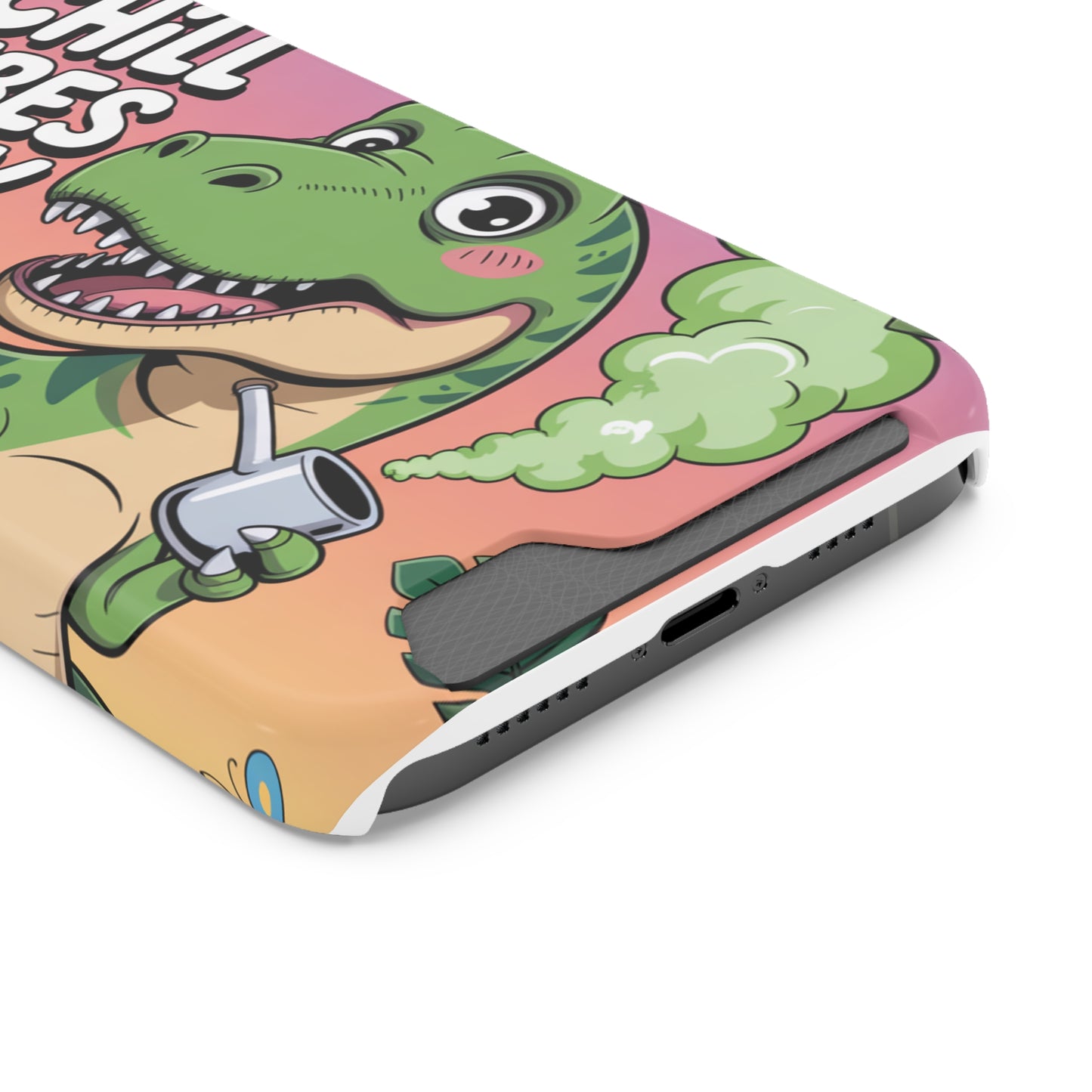 Chill Vibes Phone Case with Card Holder, Fun Dino Design for Teens, Cute Gift, Summer Vibes, Trendy Accessories
