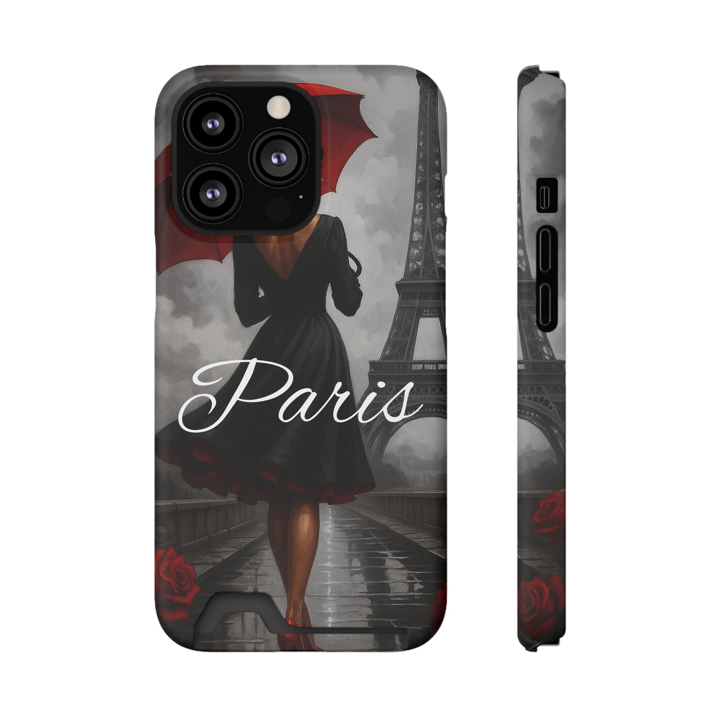 Elegant Parisian Phone Case with Card Holder, Stylish Gift for Travelers, Chic Accessory, Paris-themed, Practical Tech Holder