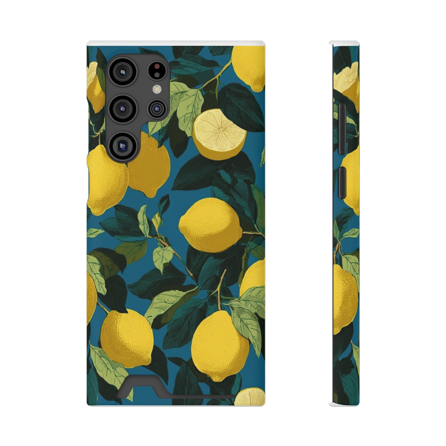 Lemon Print Phone Case with Card Holder, Chic Phone Accessory, Gift for Her, Cell Phone Cover, Summer Vibe, Floral Phone Case