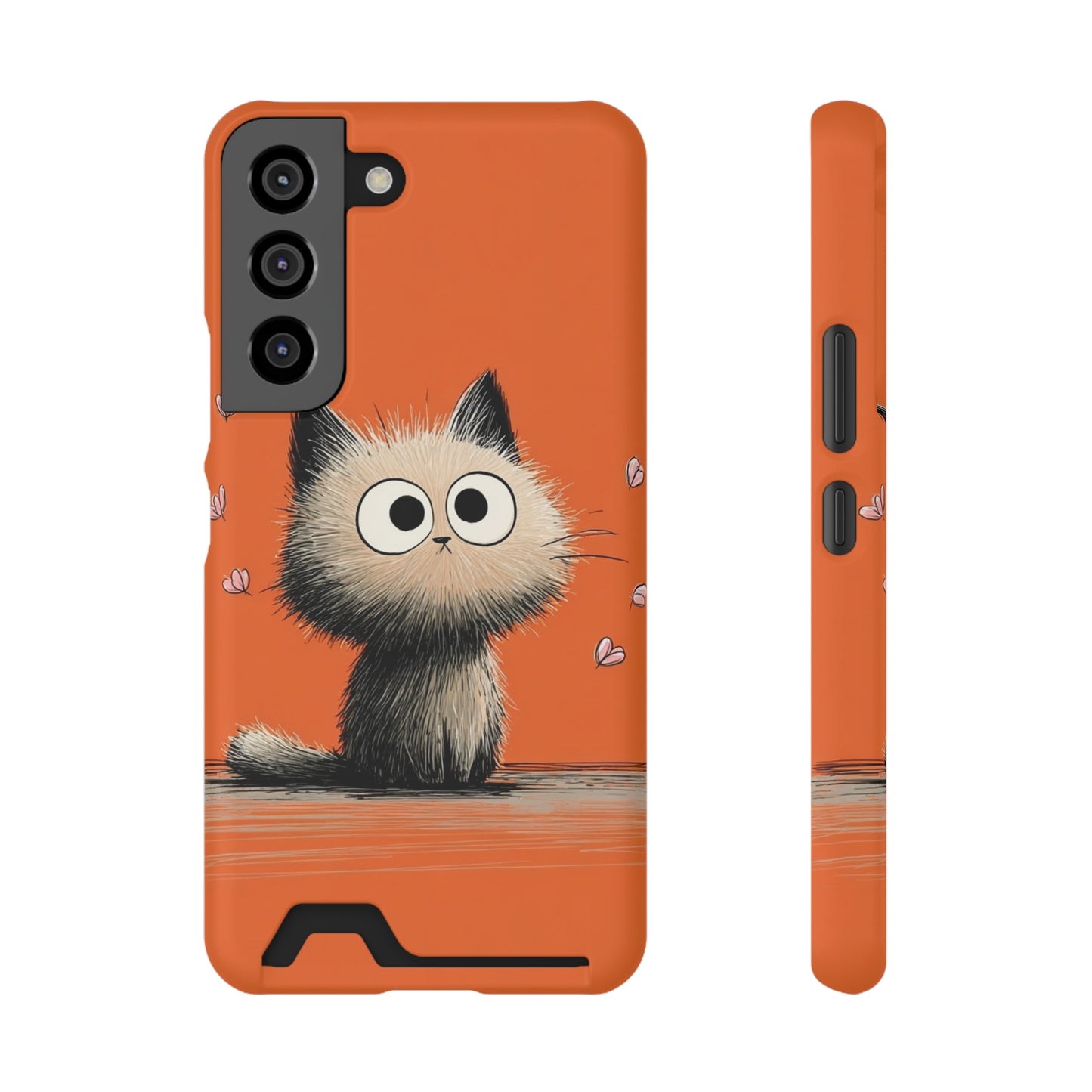 Cute Cat Phone Case with Card Holder, Playful Kitty Design, Pet Lover Gift, Cat Mom Accessory, Fun Birthday Present, Orange Cat Phone Case