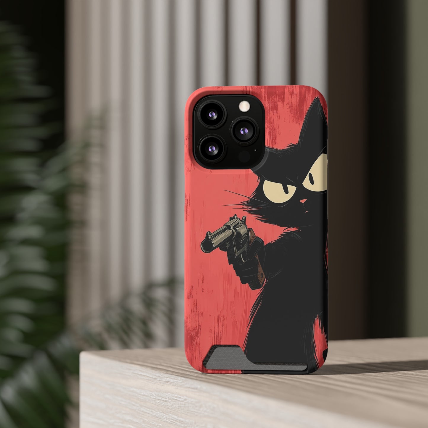 Stylish Catfather Phone Case with Card Holder - Cartoon Cat Art, Cat Lovers Gift, Functional Phone Accessory, Perfect for Any Occasion