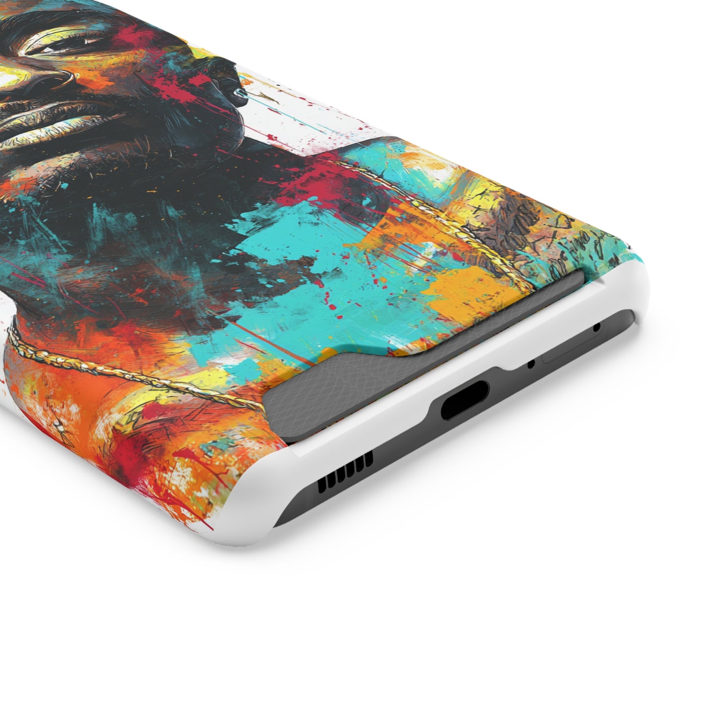 Vibrant Phone Case with Card Holder, Abstract Art Phone Cover, Stylish Smartphone Case, Unique Gift for Music Lovers, Hip-Hop Inspired Case