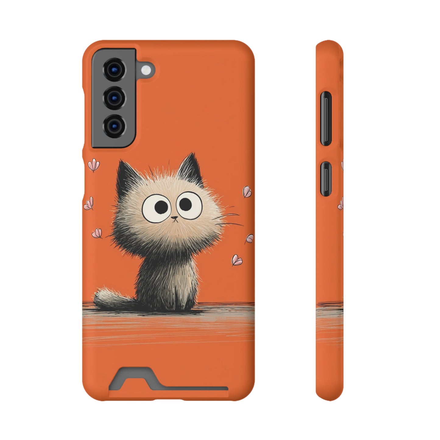 Cute Cat Phone Case with Card Holder, Playful Kitty Design, Pet Lover Gift, Cat Mom Accessory, Fun Birthday Present, Orange Cat Phone Case