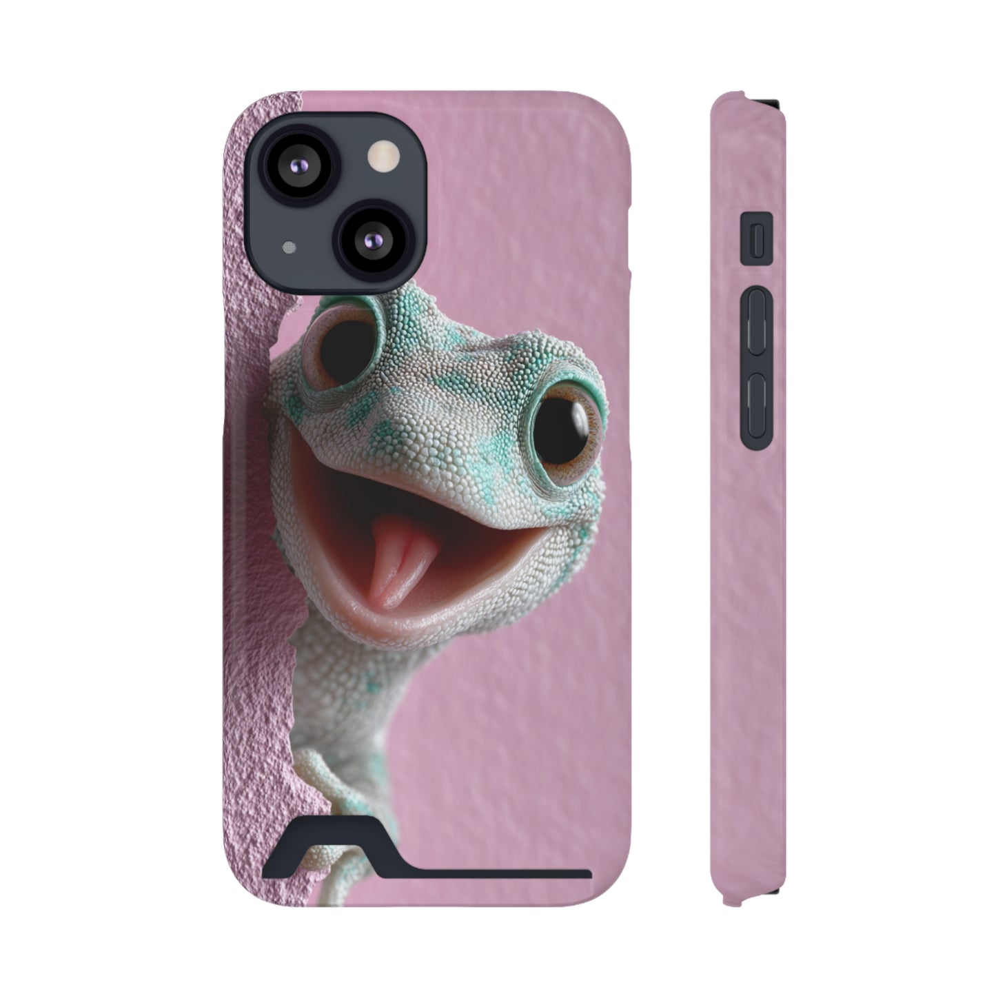 Fun Gecko Phone Case with Card Holder, Cute Cell Phone Accessory, Animal Lover Gift, Party Favor, Unique Phone Cover