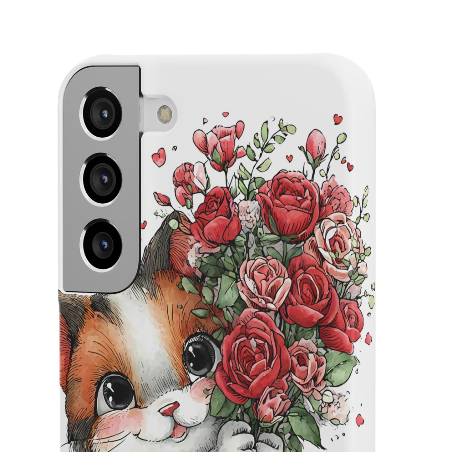 Cute Cat Snap Case with Floral Design, Pet Lovers Gift, Phone Protector for Valentine's Day, Cute Kitty Case, Animal Art Cover