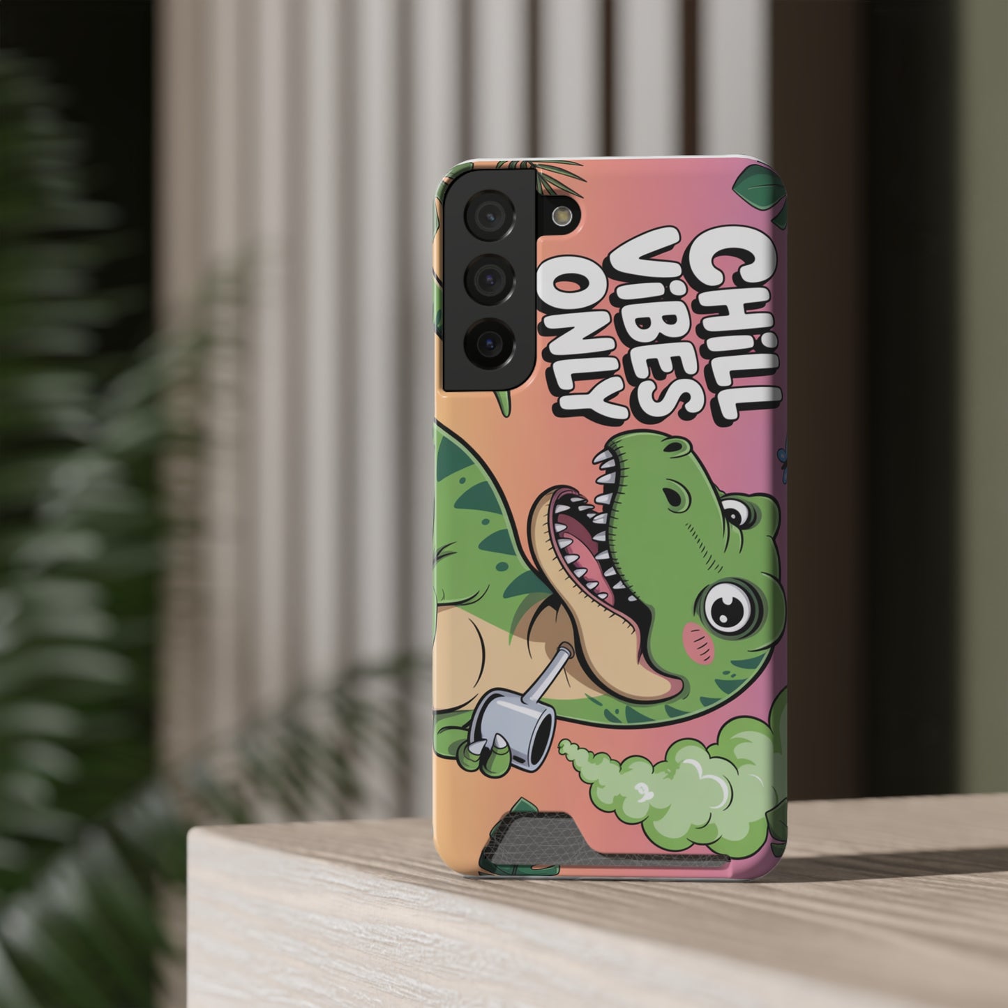 Chill Vibes Phone Case with Card Holder, Fun Dino Design for Teens, Cute Gift, Summer Vibes, Trendy Accessories