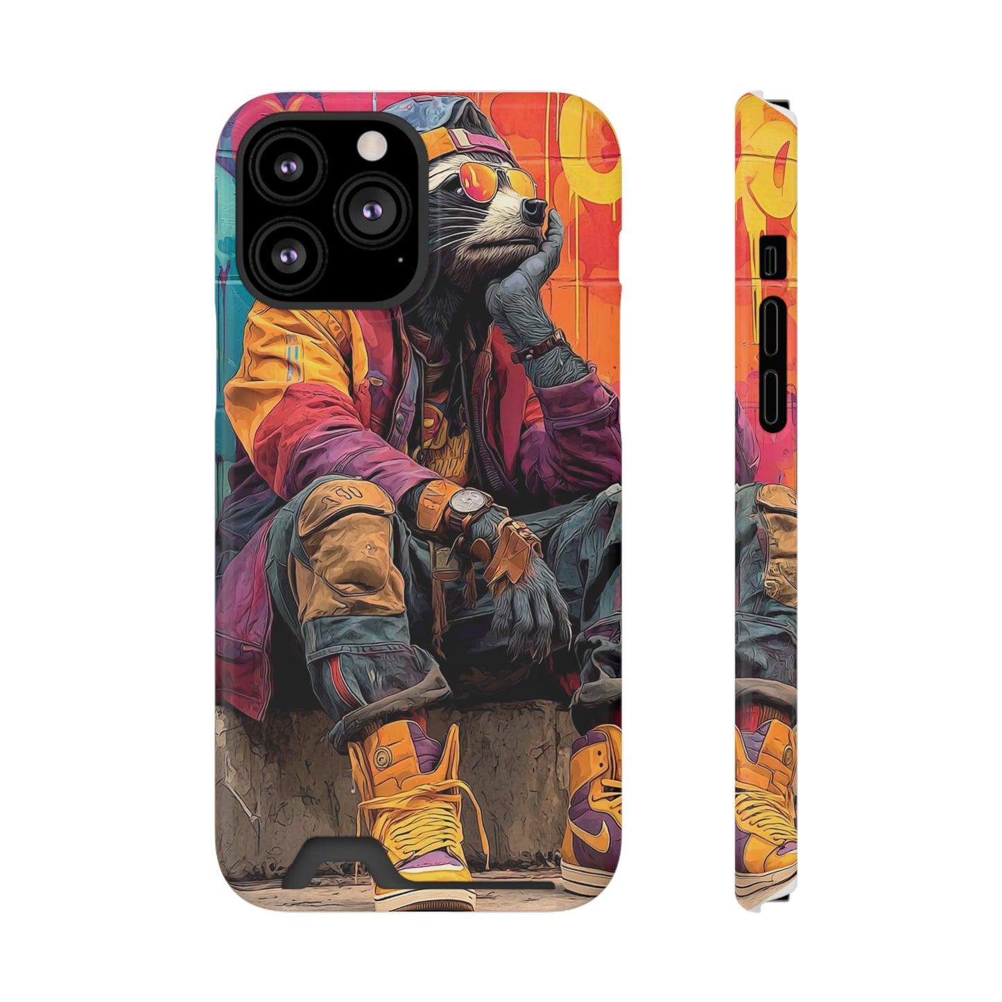 Stylish Phone Case With Card Holder, Trendy Mobile Accessory, Urban Art, Perfect Gift for Teens, Cool Gadget for Everyday Use