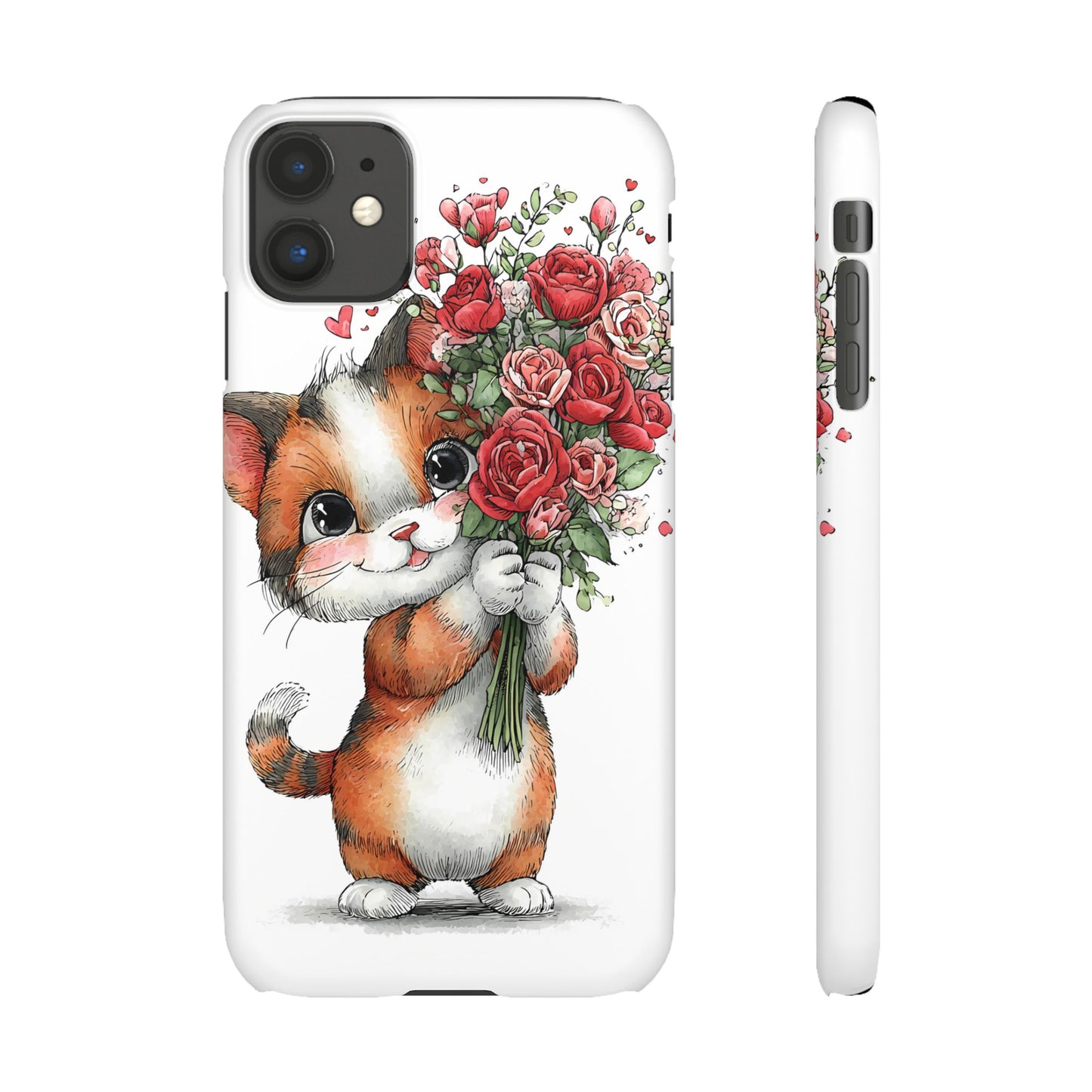 Cute Cat Snap Case with Floral Design, Pet Lovers Gift, Phone Protector for Valentine's Day, Cute Kitty Case, Animal Art Cover