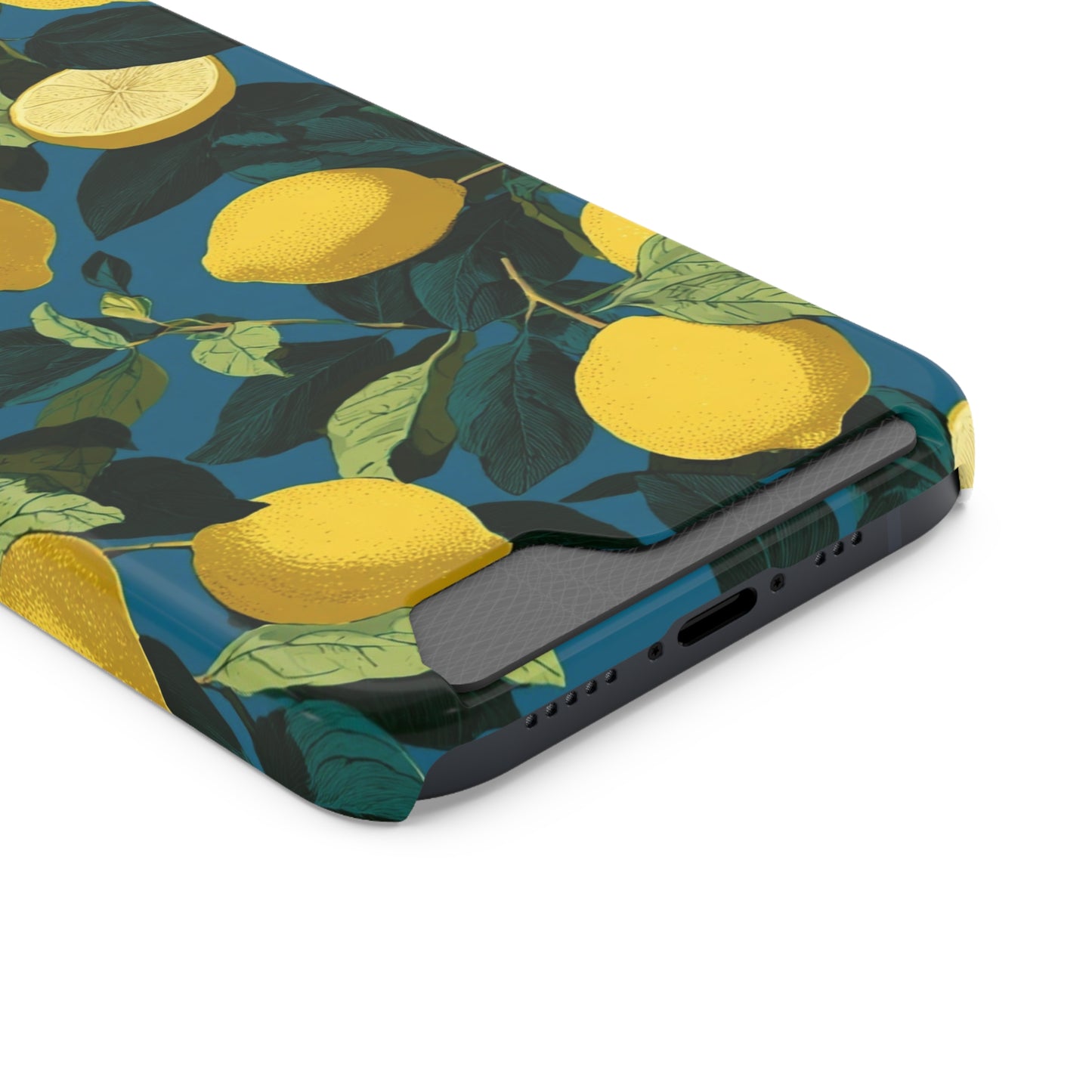 Lemon Print Phone Case with Card Holder, Chic Phone Accessory, Gift for Her, Cell Phone Cover, Summer Vibe, Floral Phone Case