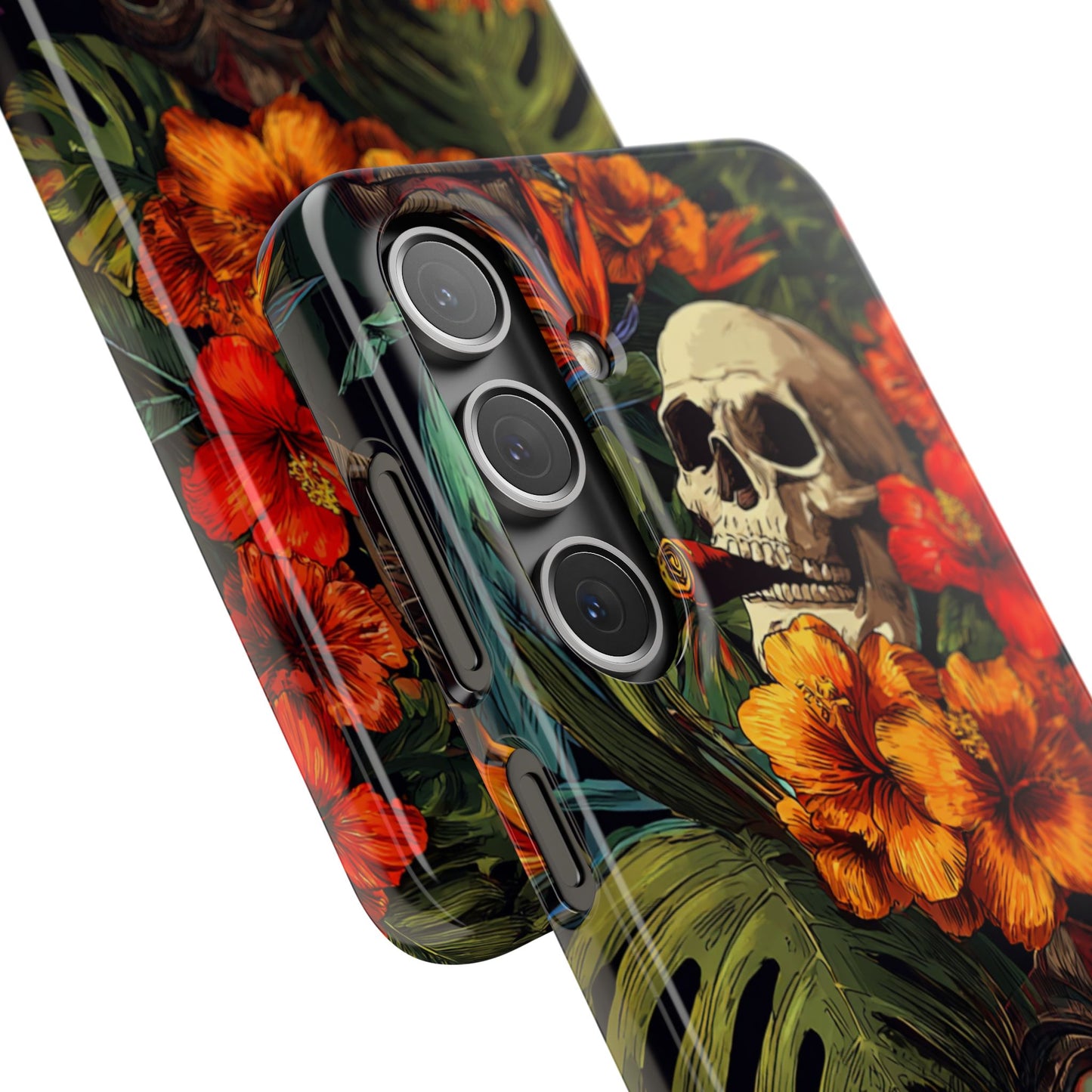 Tropical Skull Phone Case - Vibrant Floral Design, Skull Case for iPhone, Unique Tropical Art, Gift for Beach Lovers, Halloween Decor