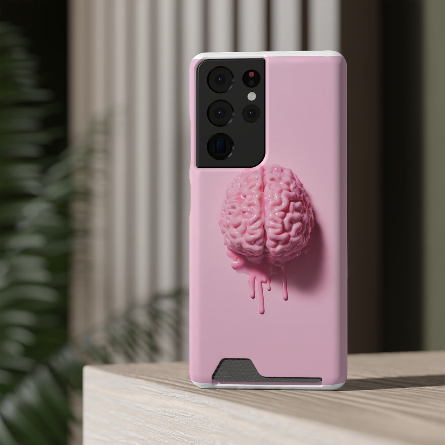 Brain Design Phone Case With Card Holder, Cute Tech Accessory, Unique Gift for Students, Stylish Phone Protection, Valentine's Day, Birthday