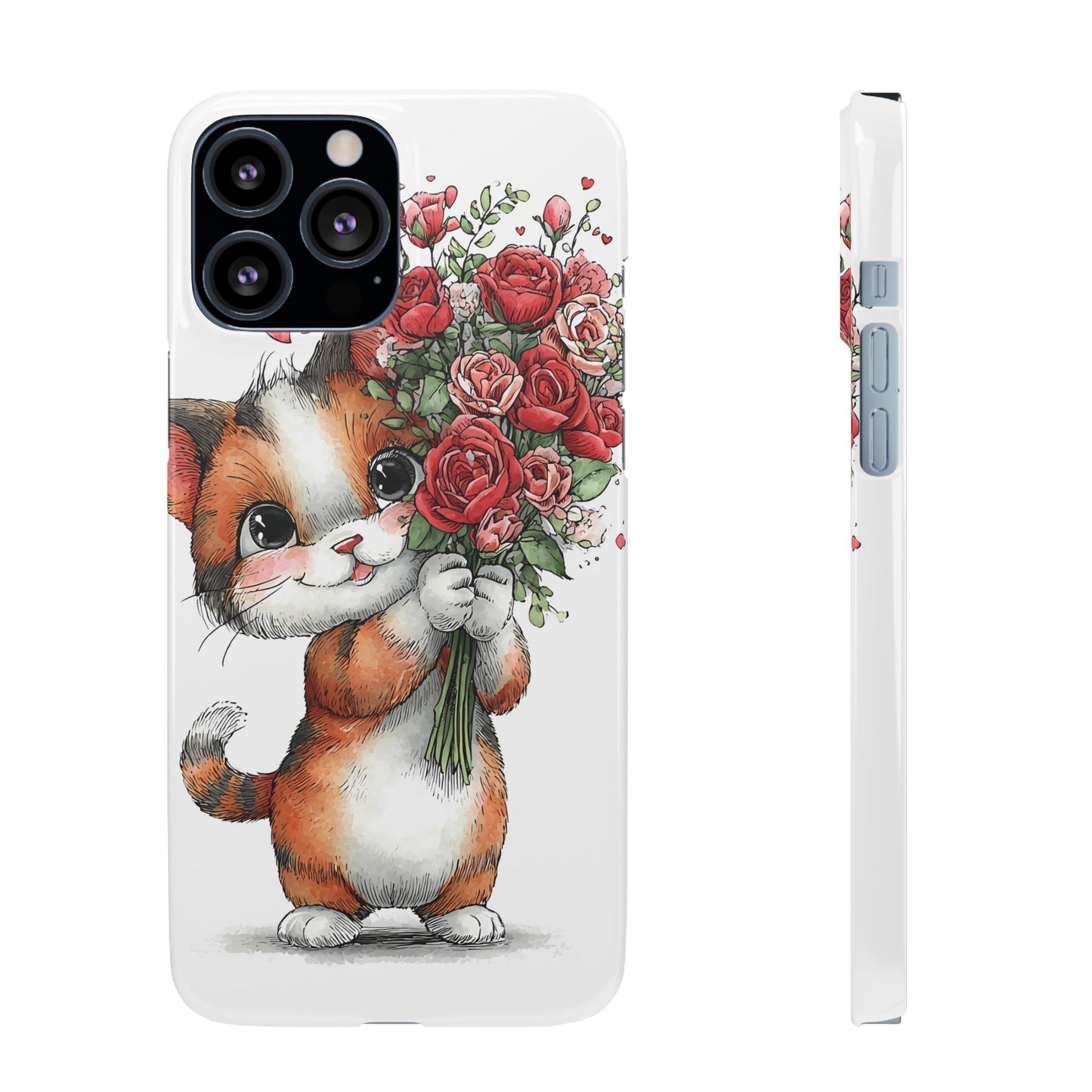 Cute Cat Snap Case with Floral Design, Pet Lovers Gift, Phone Protector for Valentine's Day, Cute Kitty Case, Animal Art Cover