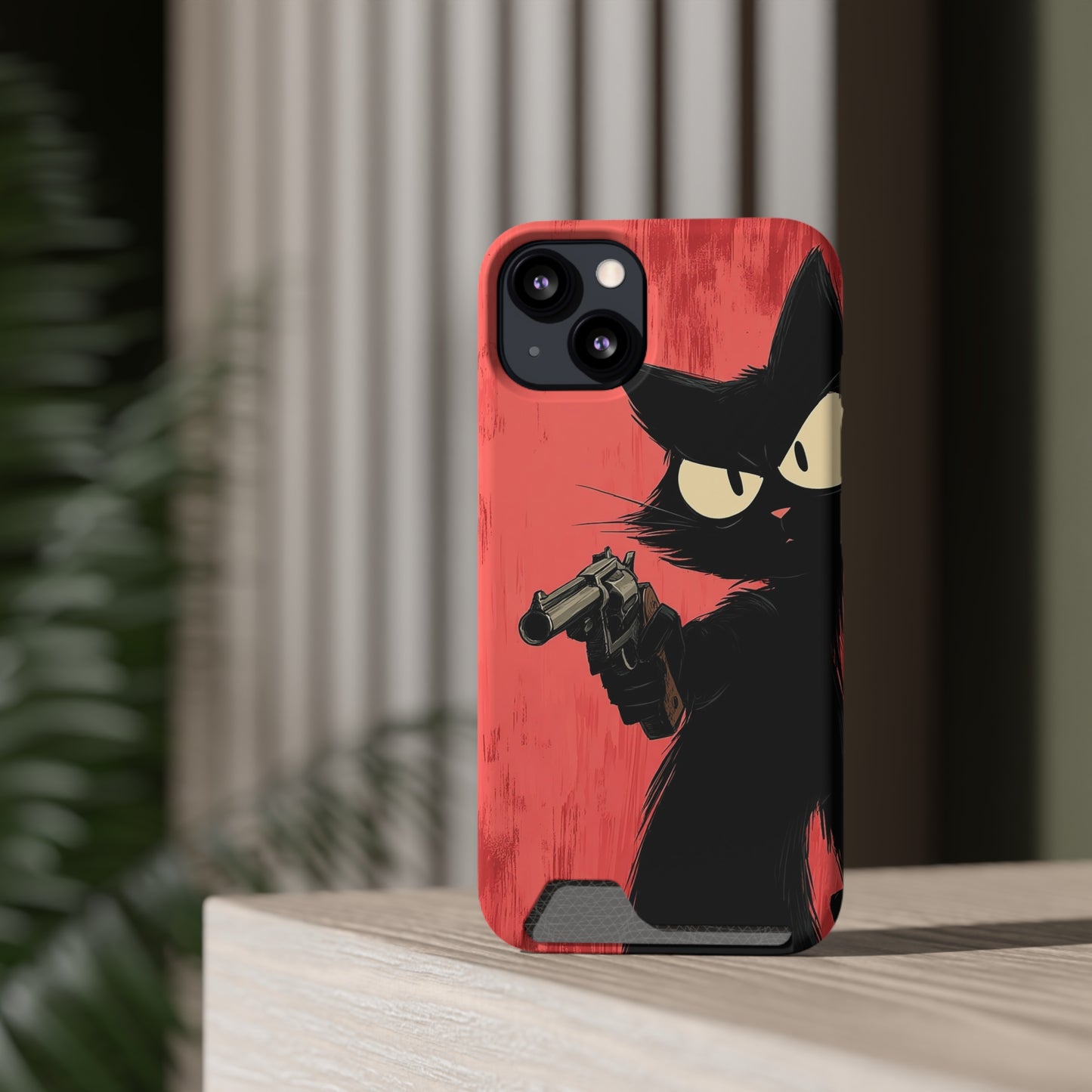 Stylish Catfather Phone Case with Card Holder - Cartoon Cat Art, Cat Lovers Gift, Functional Phone Accessory, Perfect for Any Occasion
